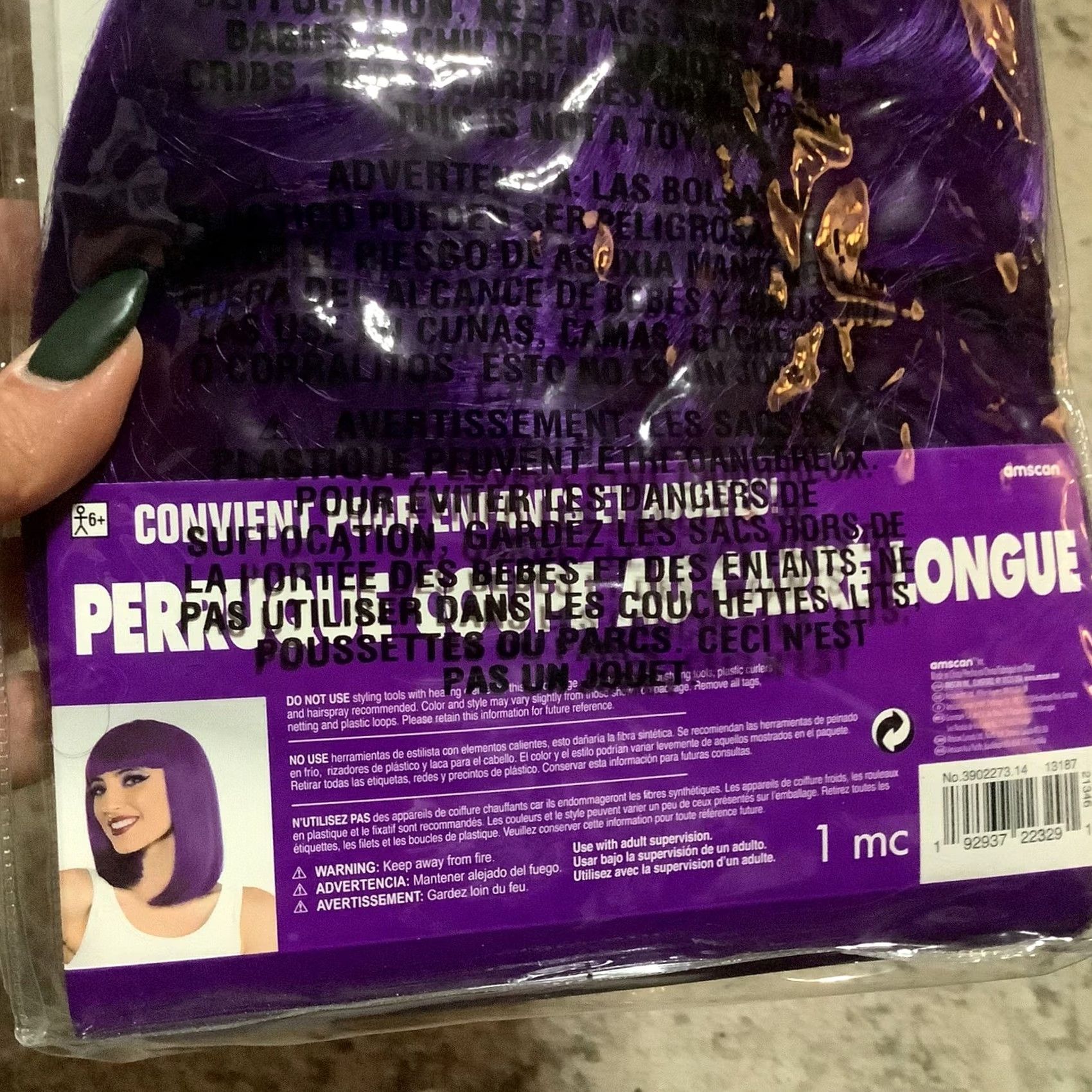 Vintage Purple Wig Long Bob Wig Halloween Costume Accessory NEW Adult Unisex One Size Purple Hair Style Straight Halloween Wig Amscan VINTAGE? Size ONE SIZE - 3 Thumbnail
