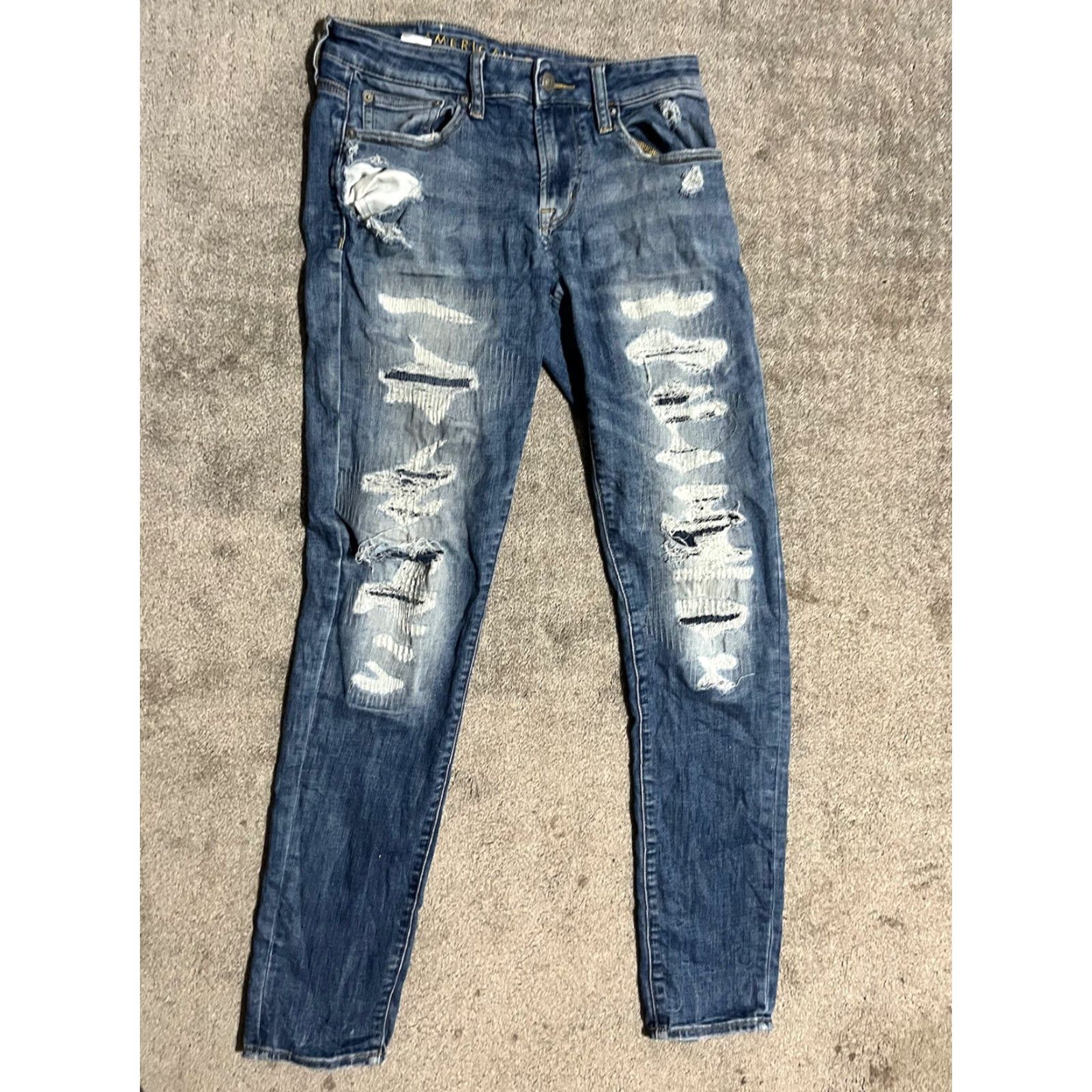 American Eagle Outfitters American Eagle Jeans Men's Skinny Size 30x34 Light Wash Blue Destroyed Distressd Mens Size US 30 / EU 46 - 3 Thumbnail