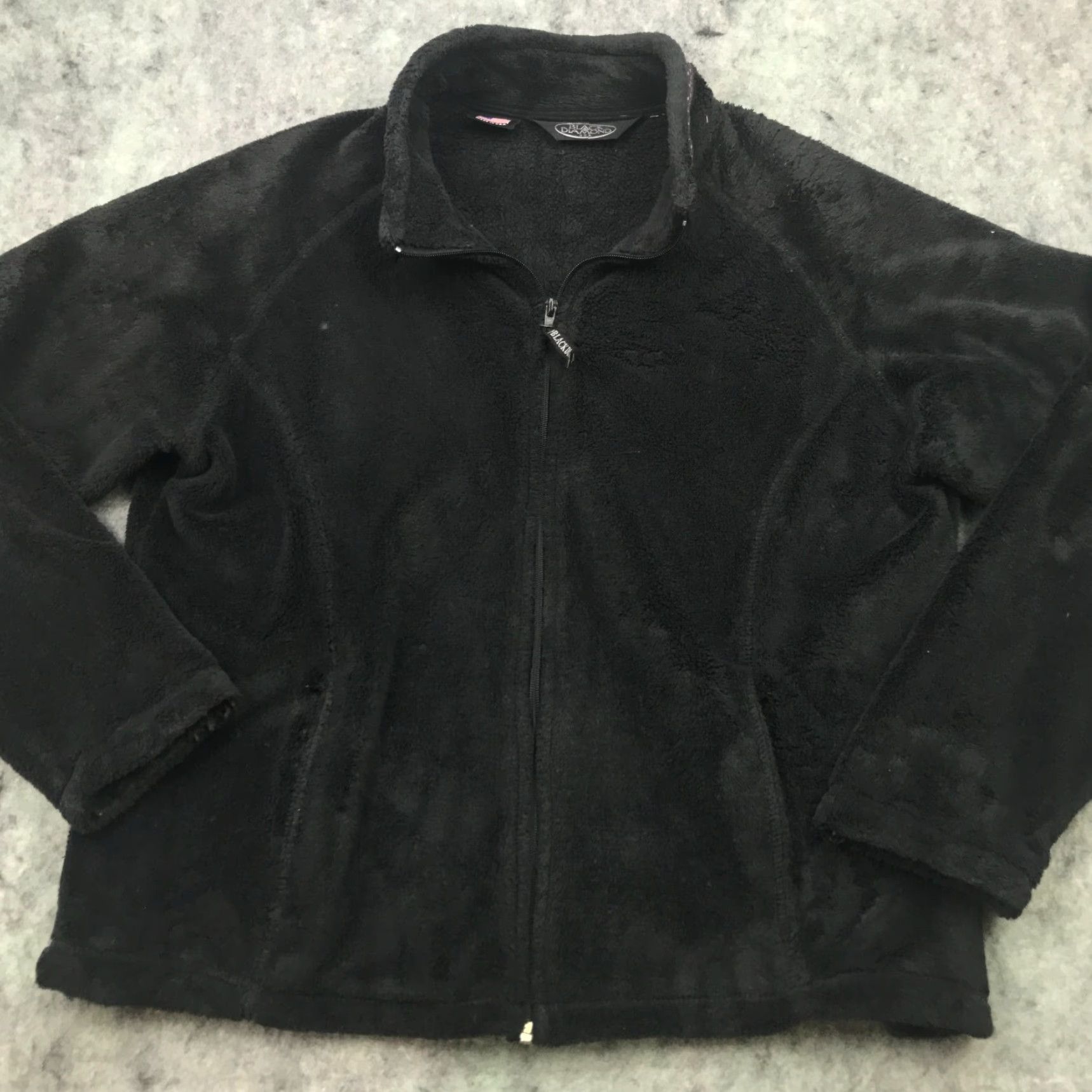 Black Diamond VINTAGE Black Diamond Womens Jacket XL Black Full Zip Fleece Long Sleeve Velvet Pockets - 80s/90s Inspired? Size XL / US 12-14 / IT 48-50 - 2 Thumbnail