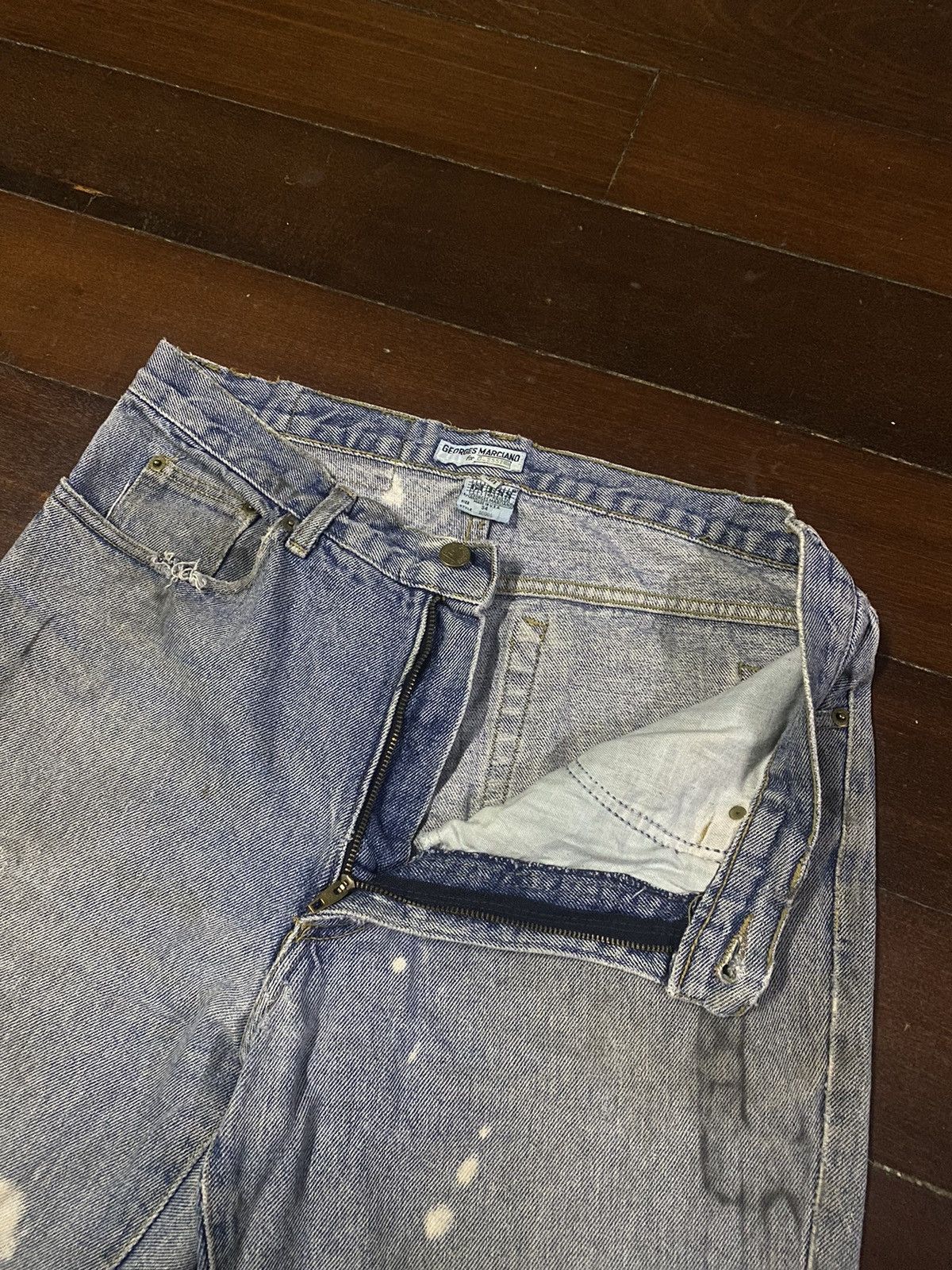 Guess × Polo Ralph Lauren × Vintage Fire 🔥 vintage 90s GUESS MADE IN USA distressed jeans S1 Size US 35 - 21 Thumbnail