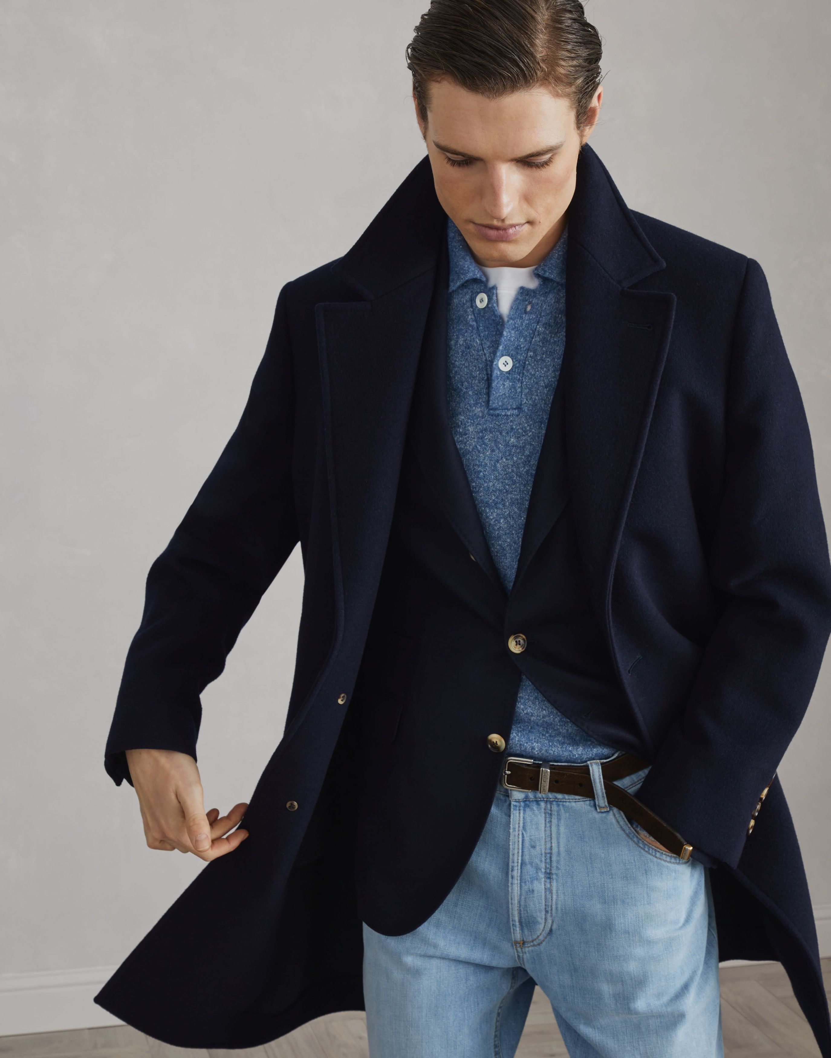 Brunello Cucinelli o1s22i1n0925 Wool Beaver Coat in Eight in Blue Size US M / EU 48-50 / 2 - 5 Thumbnail