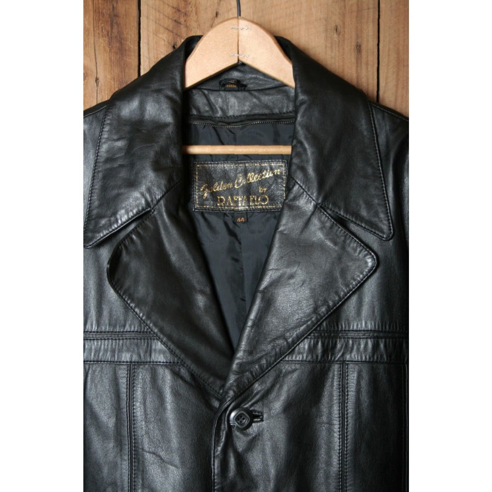 Vintage VINTAGE Raffaelo Leather 3-Button Jacket Car Coat Men Sz. 44 Black Gold Collection by Raffaelo Mens Jacket Size US S / EU 44-46 / 1 - 2 Thumbnail