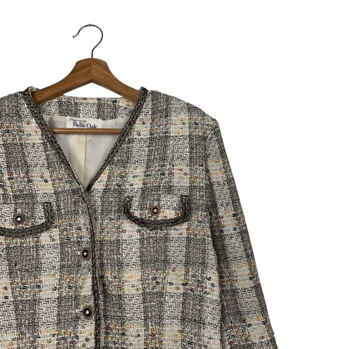 Japanese Brand BELLE OAK Linton Fabric Woven Wool Tweed Jacket #1731-C77 Size M / US 6-8 / IT 42-44 - 5 Thumbnail