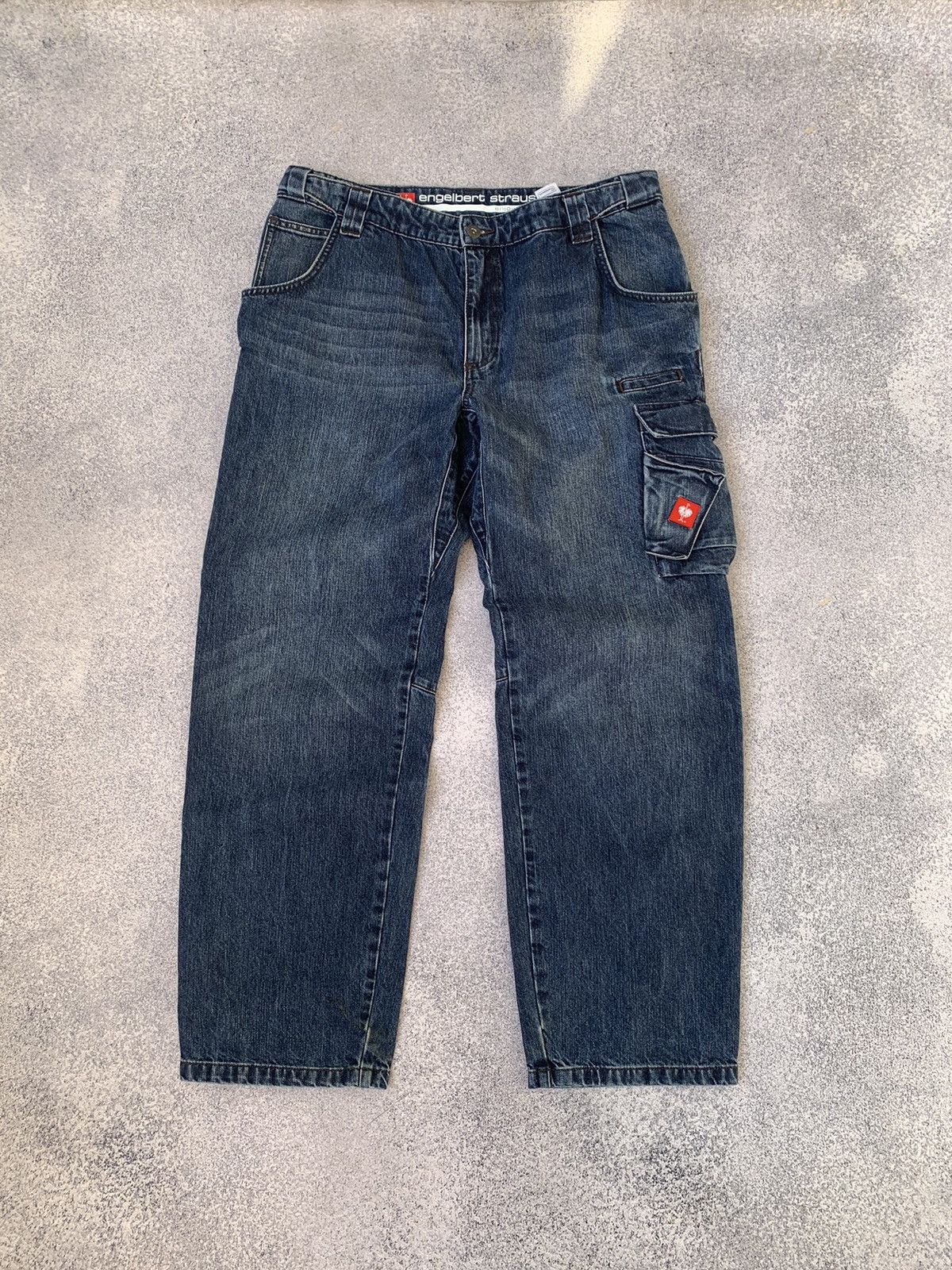 image of Vintage Engelbert Strauss Workwear Heavy Denim Cargo Pants in Dark Blue, Men's (Size 36)