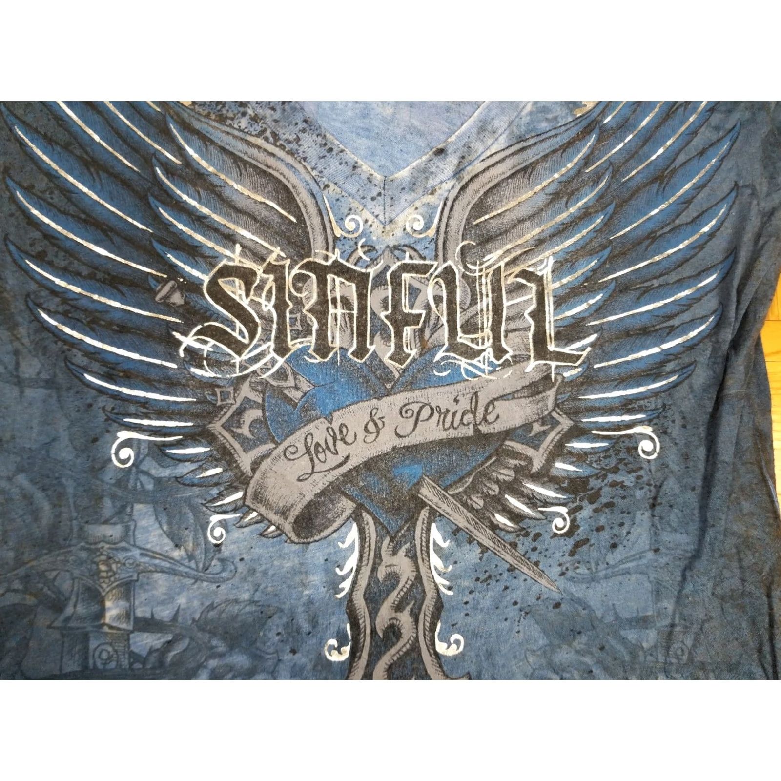 Affliction VINTAGE Affliction T-Shirt Shirt Mens 90s USA Army Military WINGS CROSS V NECK SIZE M Blue Size US M / EU 48-50 / 2 - 4 Thumbnail