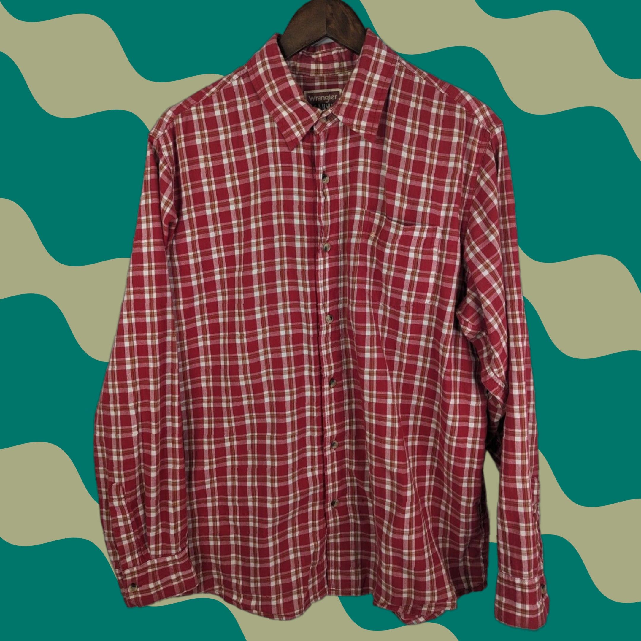 Wrangler Wrangler Button-Up Shirt Red Plaid L Long Sleeve Cotton Polyester Spandex Men’s Casual Workwear Vintage: No Size US L / EU 52-54 / 3 - 1 Thumbnail