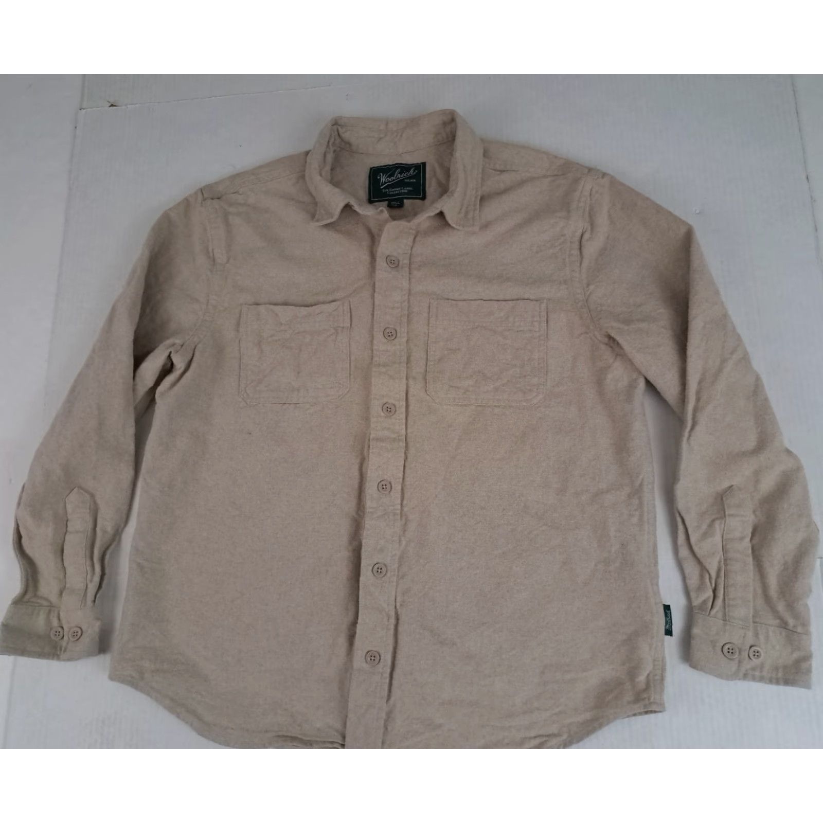 Vintage VINTAGE Woolrich Shirt Cotton Button-Up Casual Unisex Adults Large Beige Long Sleeve Pockets 27in 23in pit to pit Size US L / EU 52-54 / 3 - 3 Thumbnail