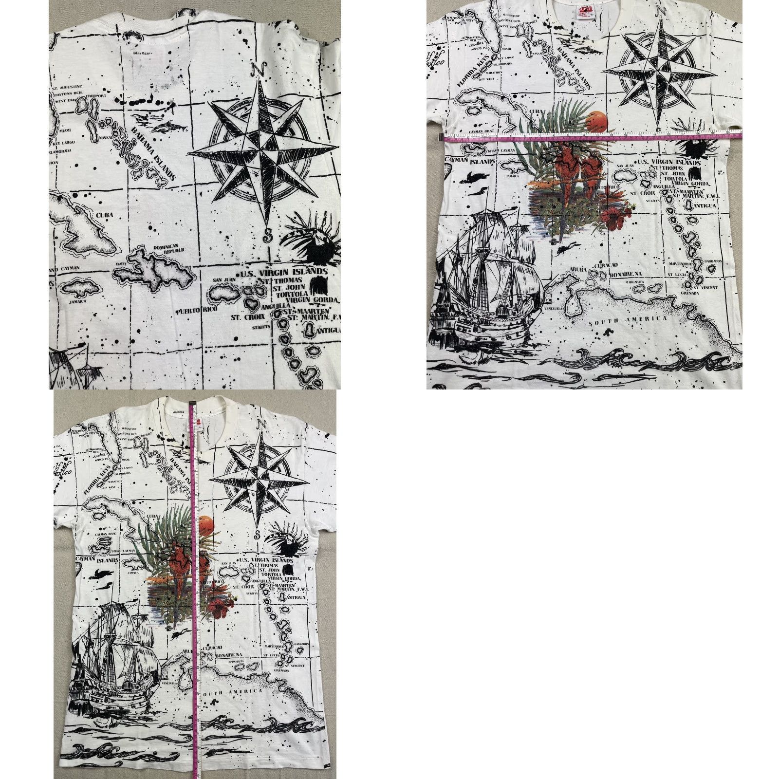 Anvil VINTAGE Anvil T-Shirt Island Print AOP Bahamas Florida Keys Cayman Jamaica 90s Crew Neck Short Sleeve White L Mens/Womens? Unisex Adults White Size US L / EU 52-54 / 3 - 8 Thumbnail