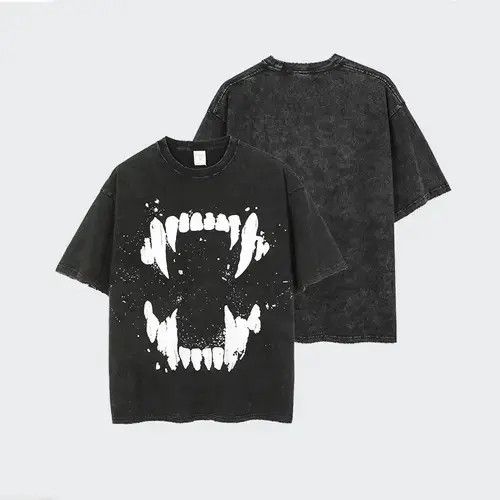 TEETH Black Print Graphic Washed Tee T-Shirt