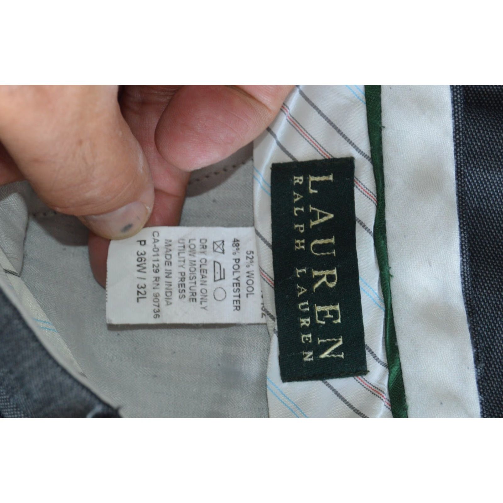 Ralph Lauren Mens Lauren Ralph Lauren Dress Pants Gray Wool Blend 36/32 Dress Pants Regular solid Gray Men’s Pants Size US 36 / EU 52 - 5 Thumbnail