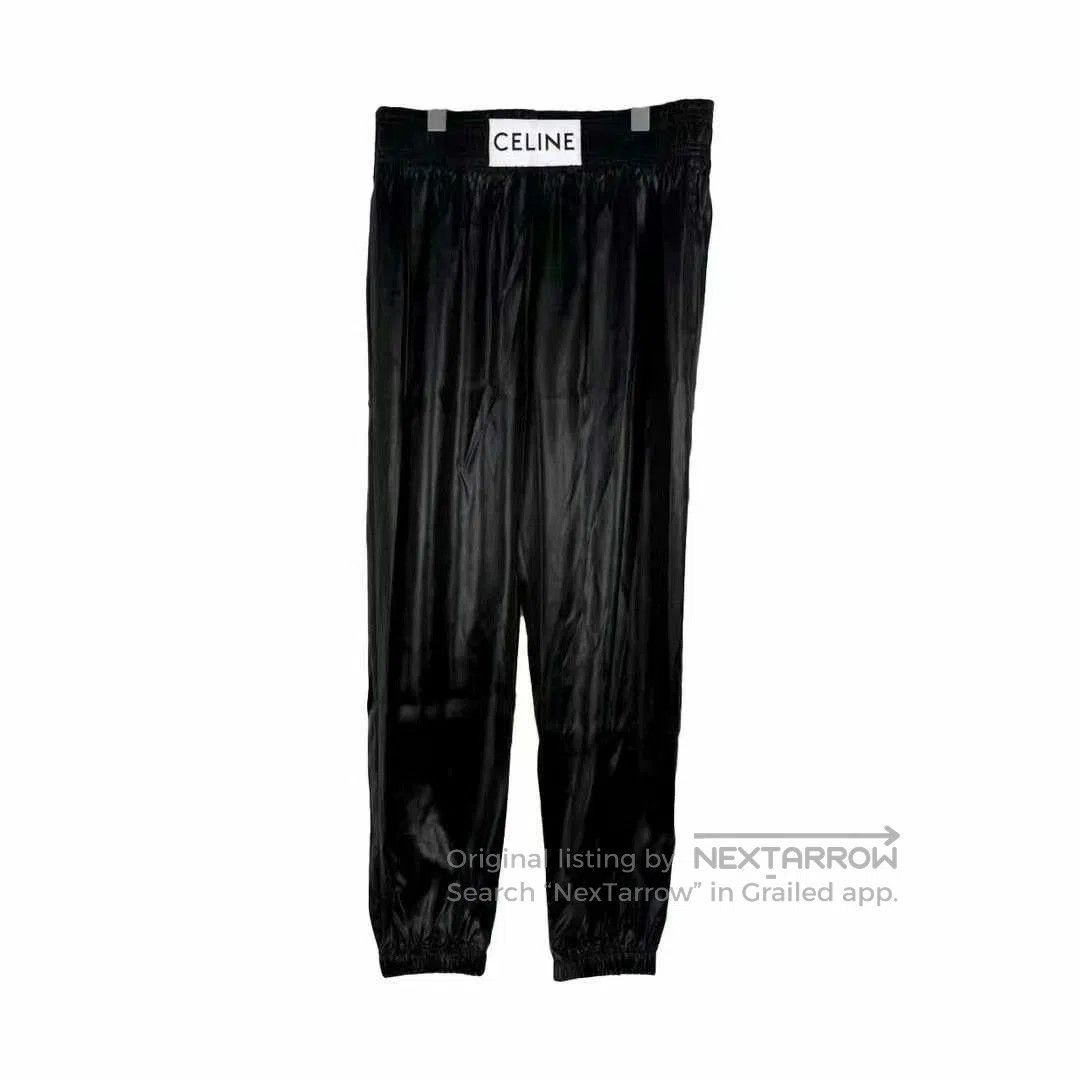 Celine Celine Black Logo Polyester Silk Long Pants. Size 37" - 1 Thumbnail