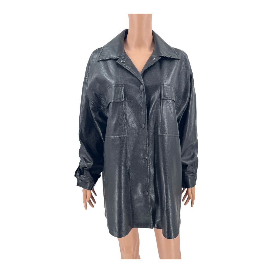 Alice + Olivia Alice Olivia Jacket Vegan Leather Oversized Shacket Black Size M / US 6-8 / IT 42-44 - 2 Thumbnail