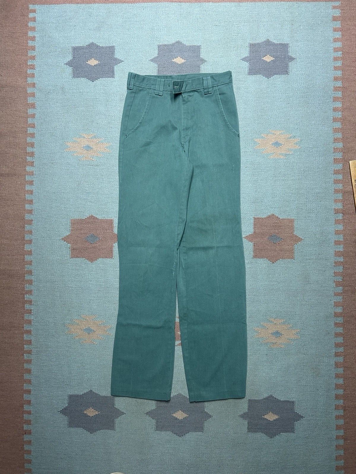 Vintage 1960s pique pants micro corduroy teal turquois tapered 26x31 Size 26" / US 2 / IT 38 - 1 Thumbnail