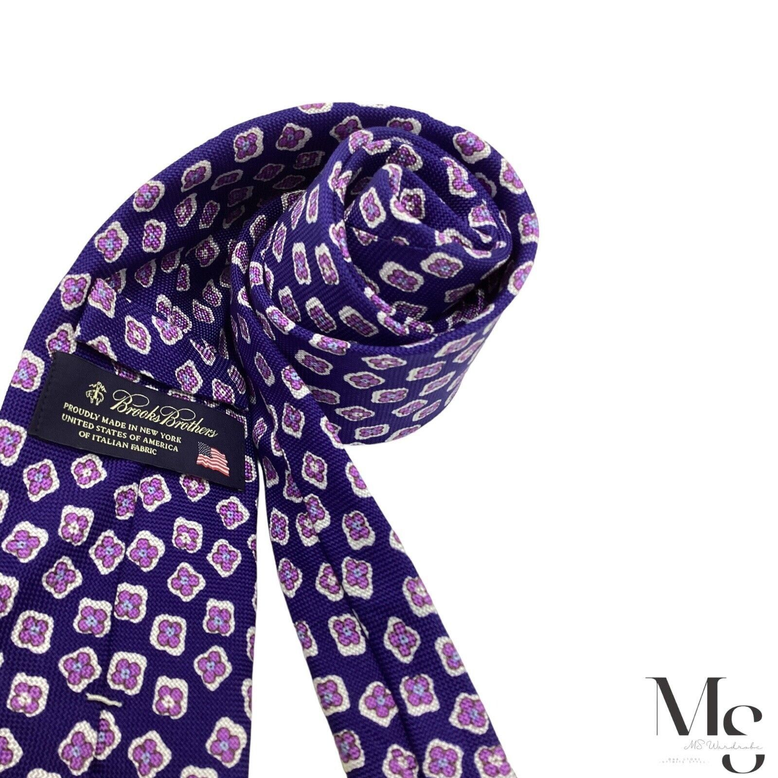 Brooks Brothers BROOKS BROTHERS XL Purple Floral Silk Tie Made In USA W: 3.2 Size ONE SIZE - 4 Thumbnail