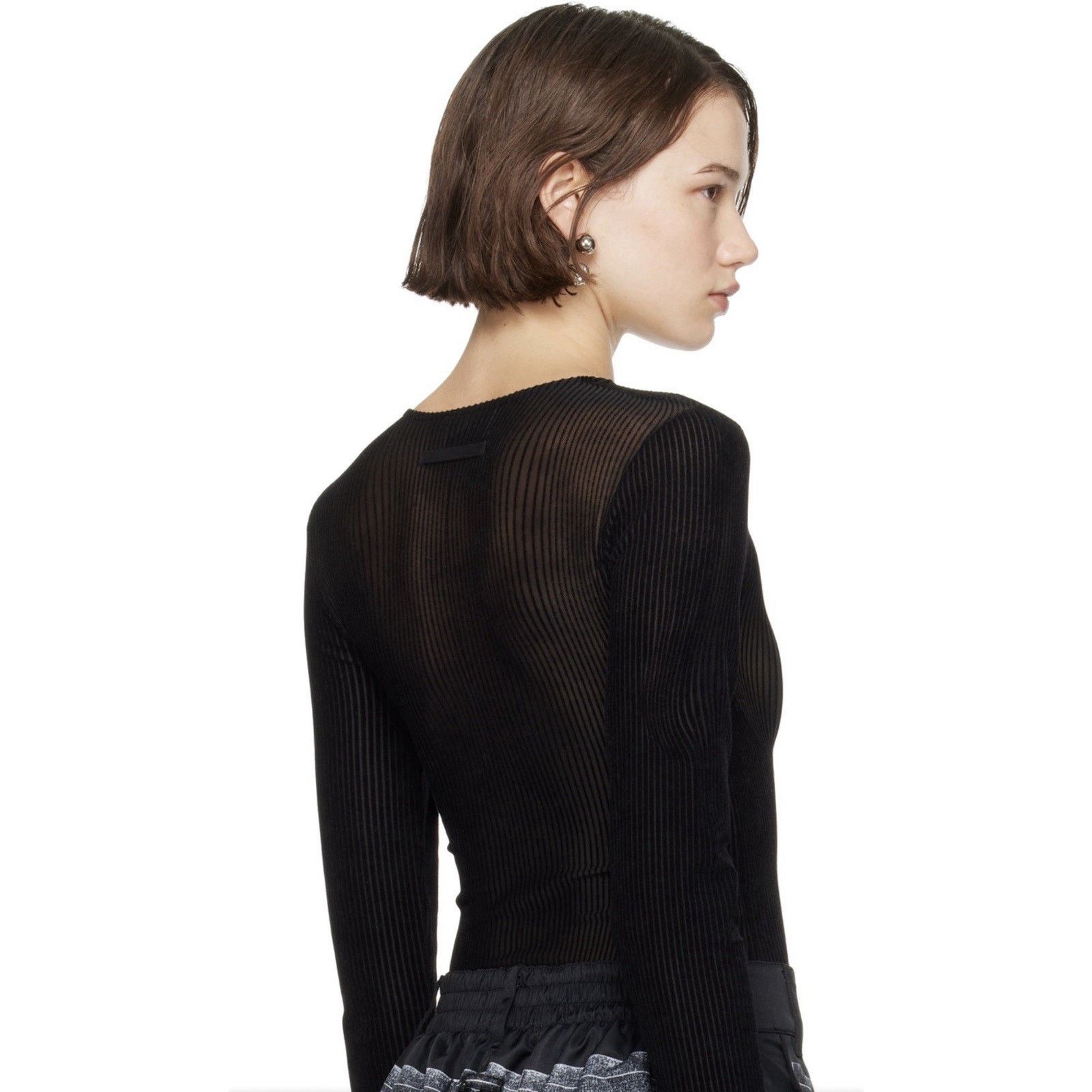 Jean Paul Gaultier JEAN PAUL GAULTIER Mesh Flocked Morphing Pinstripe Bodysuit Size L / US 10 / IT 46 - 2 Thumbnail