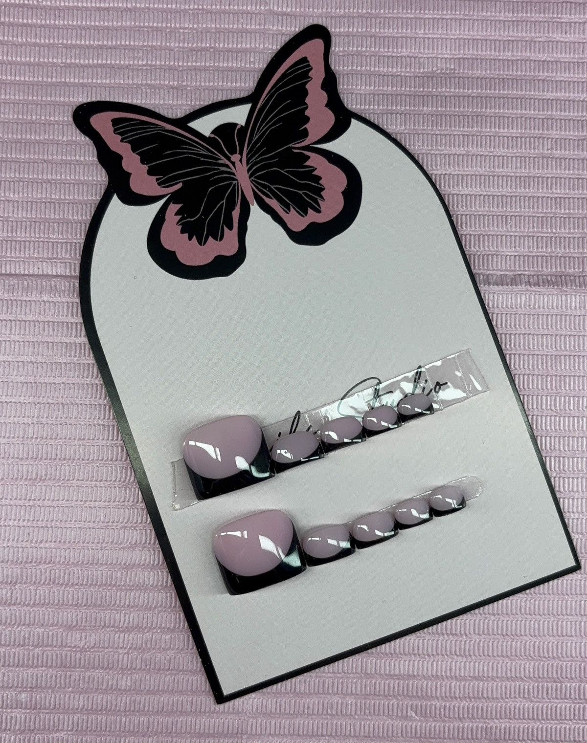 Handmade press on toenails pink nude black French tips handmade gel Size ONE SIZE - 14 Thumbnail