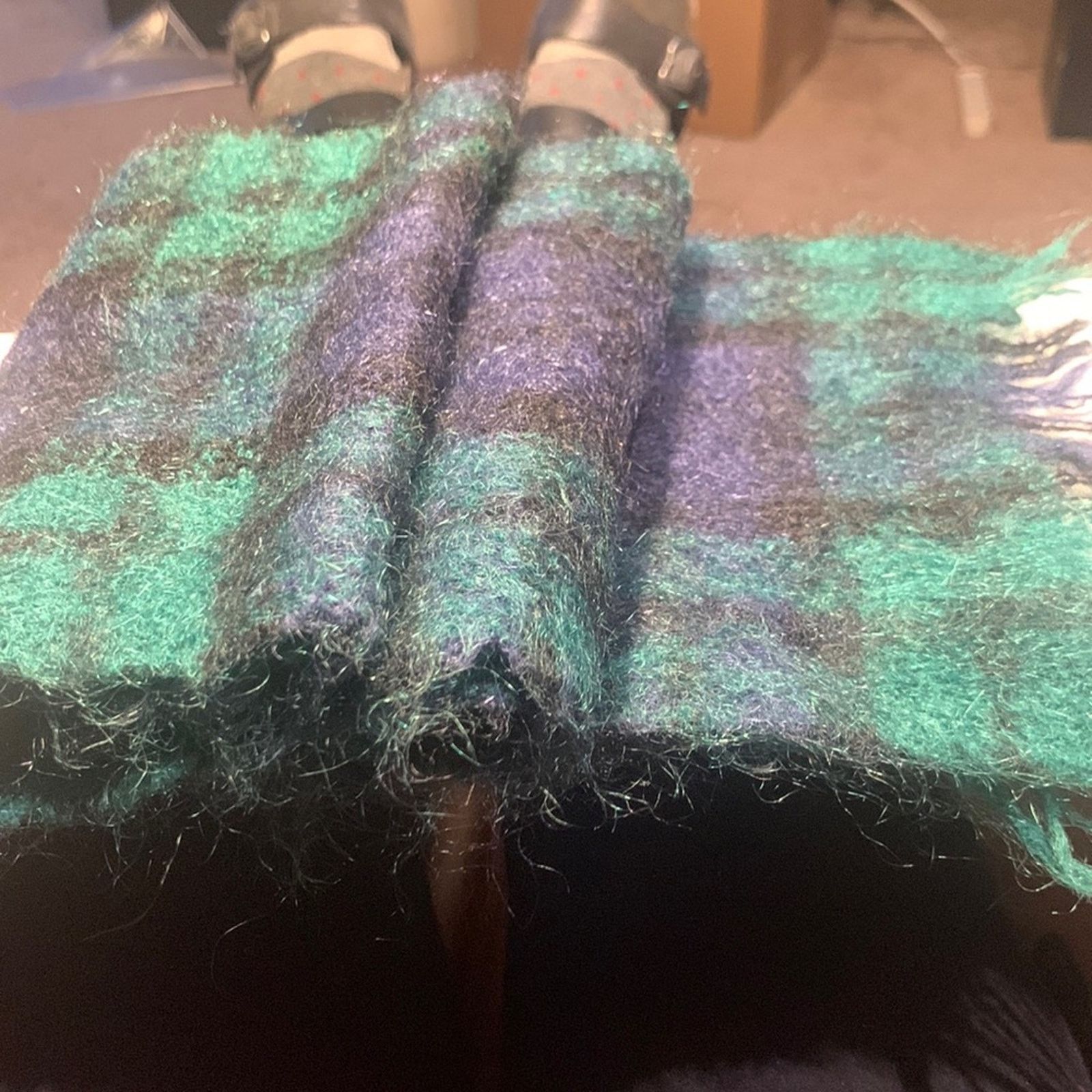 Vintage Scotland mohair Black Watch tartan clan plaid muffler scarf Size 42 - 1 Thumbnail