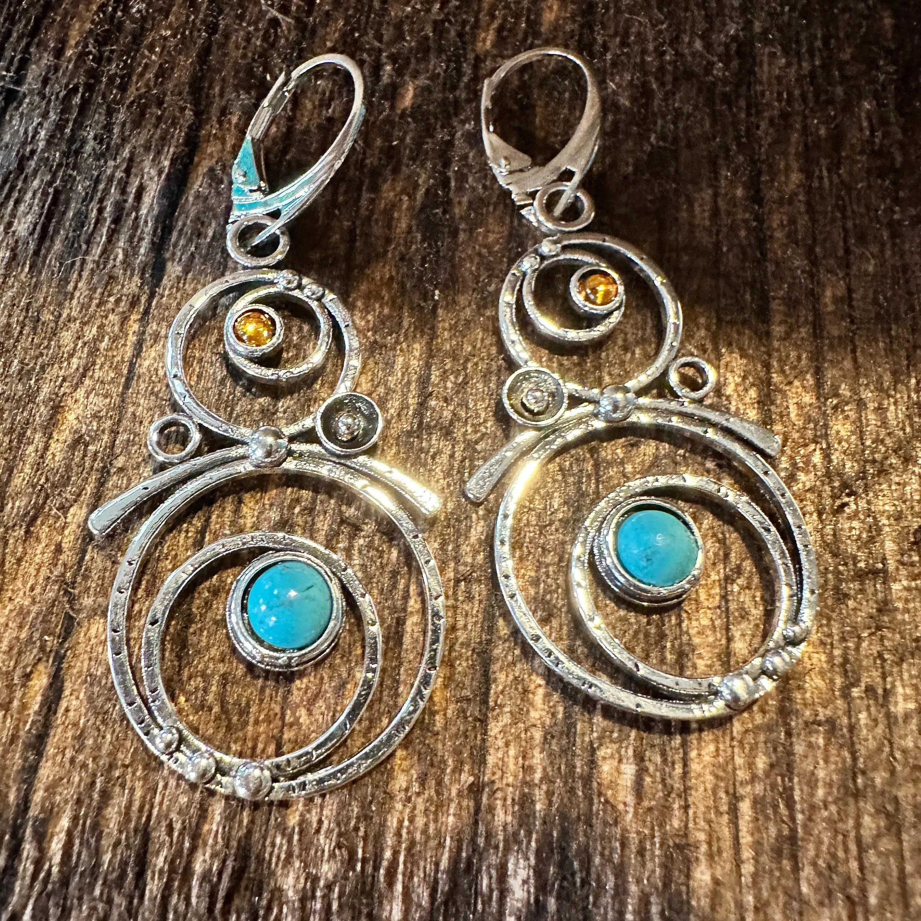 Other Boho Hippie Western Turquoise Stone Circle Silver Drop Wire Size ONE SIZE - 3 Thumbnail