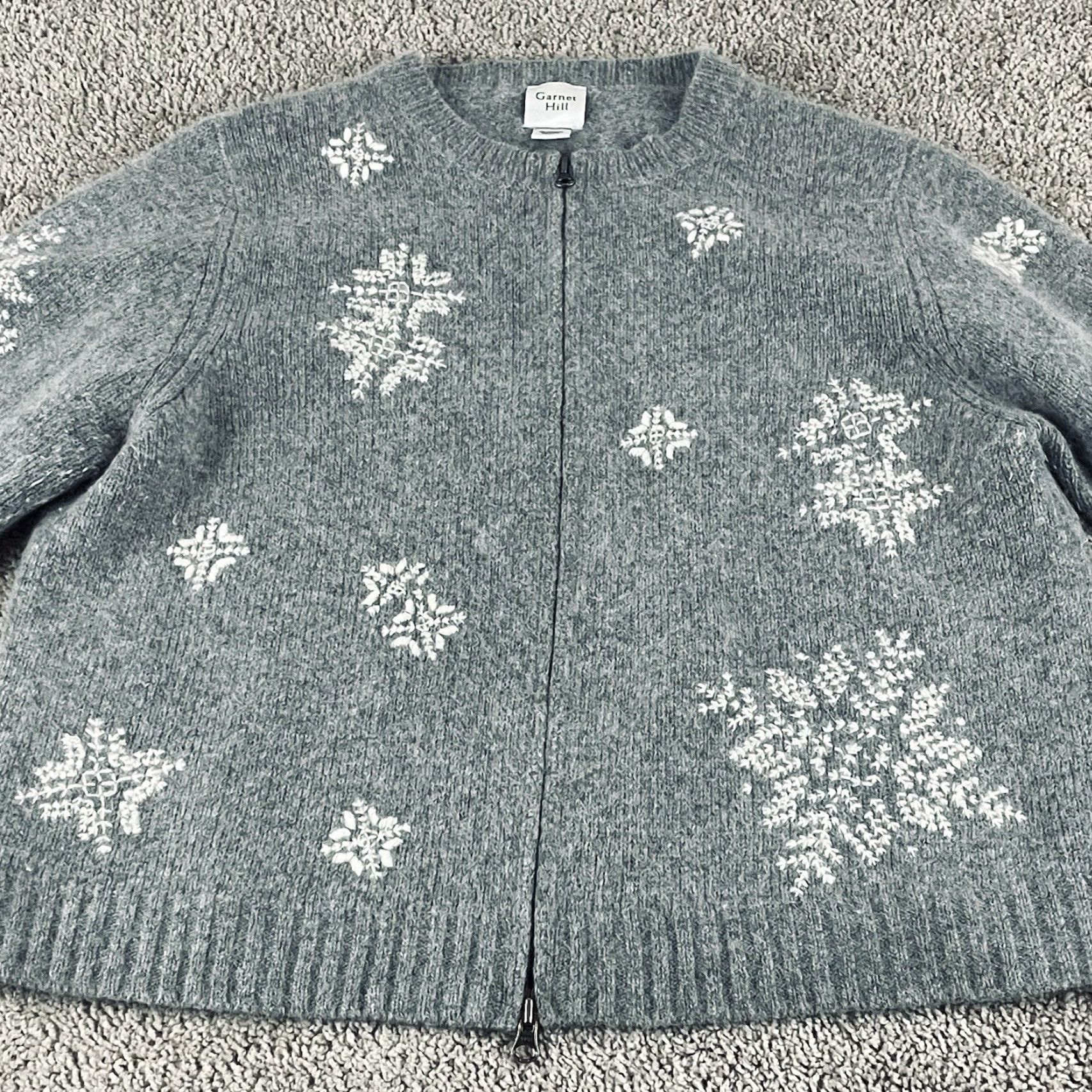 Vintage VINTAGE Garnet Hill Sweater Womens Large Gray Wool Angora Quiet Luxury Ski Full Zip E214 Size L / US 10 / IT 46 - 2 Thumbnail