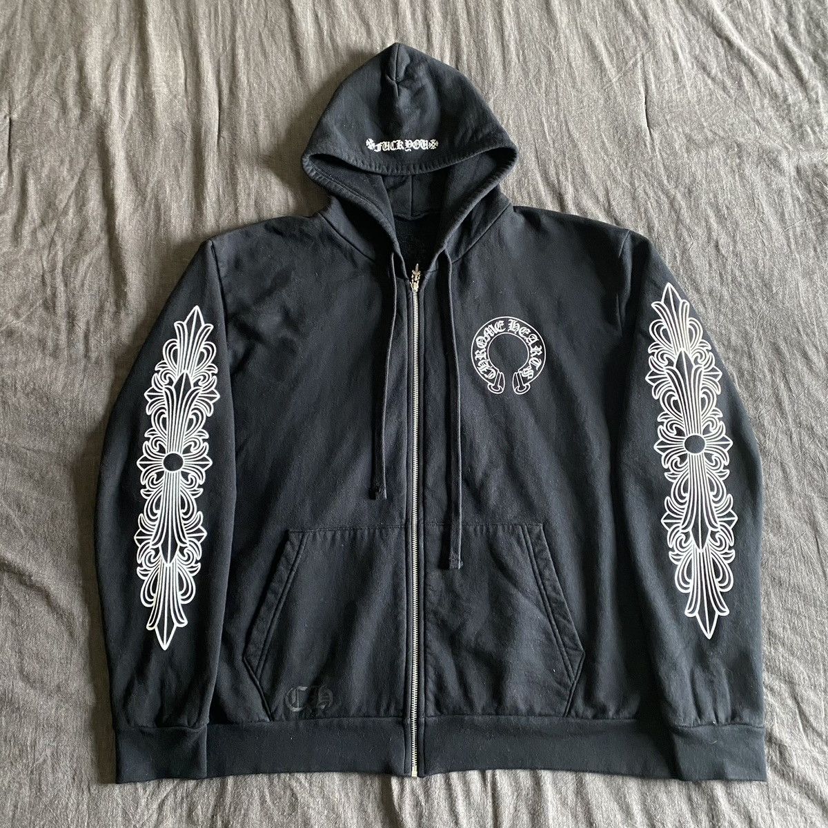 Chrome Hearts Horseshoe Floral Zip Up Hoodie Black