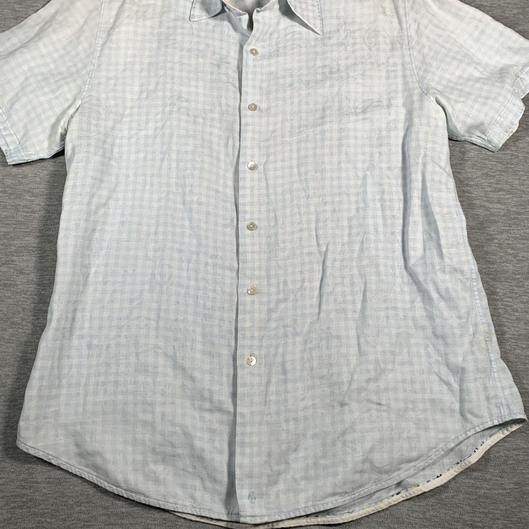 Robert Graham VINTAGE? No. Robert Graham Shirt Mens XL Linen Classic Fit Short Sleeve Button Front Blue Check Size US XL / EU 56 / 4 - 3 Thumbnail
