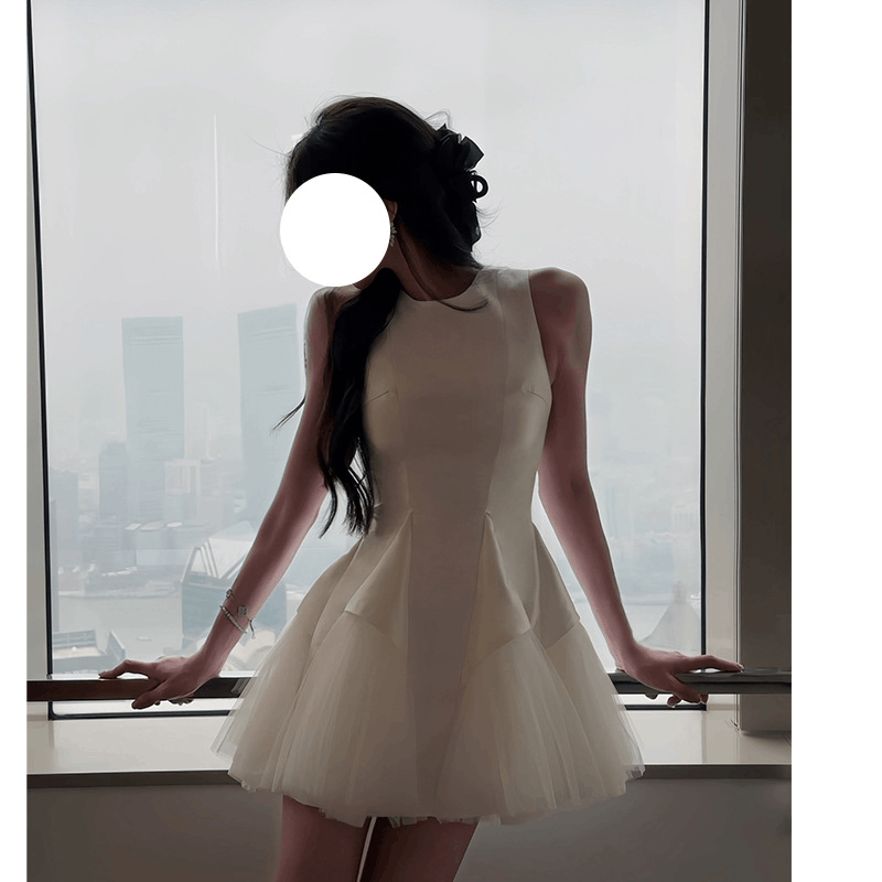 Other Women's Puff Mesh Stitching Pearlescent Dress Size L / US 10 / IT 46 - 3 Thumbnail