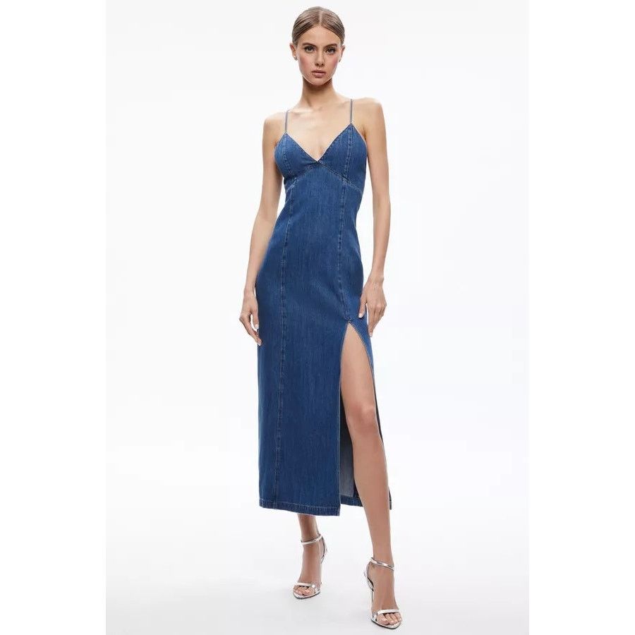 Alice + Olivia Alice + Olivia Julietta Denim Midi Dress blue jean size 2 Size XS / US 0-2 / IT 36-38 - 1 Thumbnail