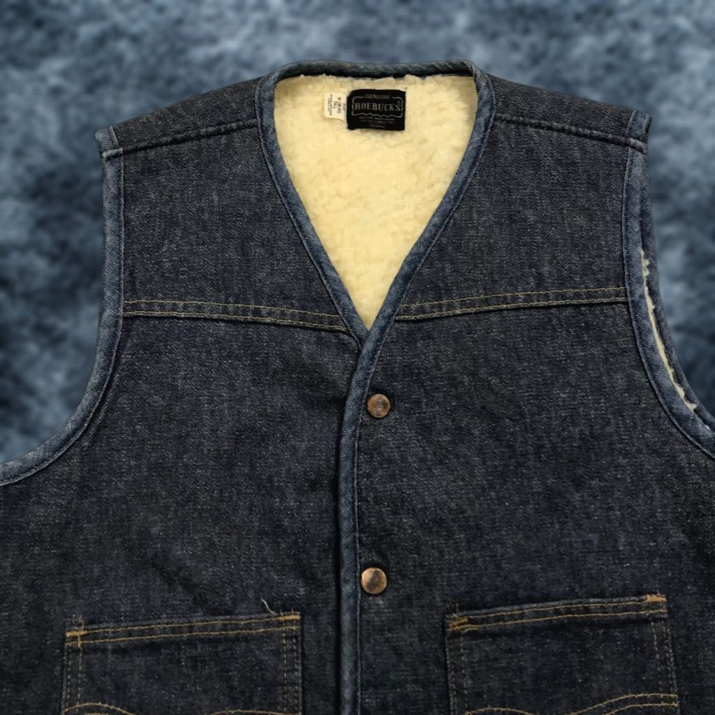Sears VINTAGE Sears Vest Mens M Blue Denim Sherpa Western USA 80s Bomber Jacket Lined Workwear Casual Mens Size US M / EU 48-50 / 2 - 1 Thumbnail