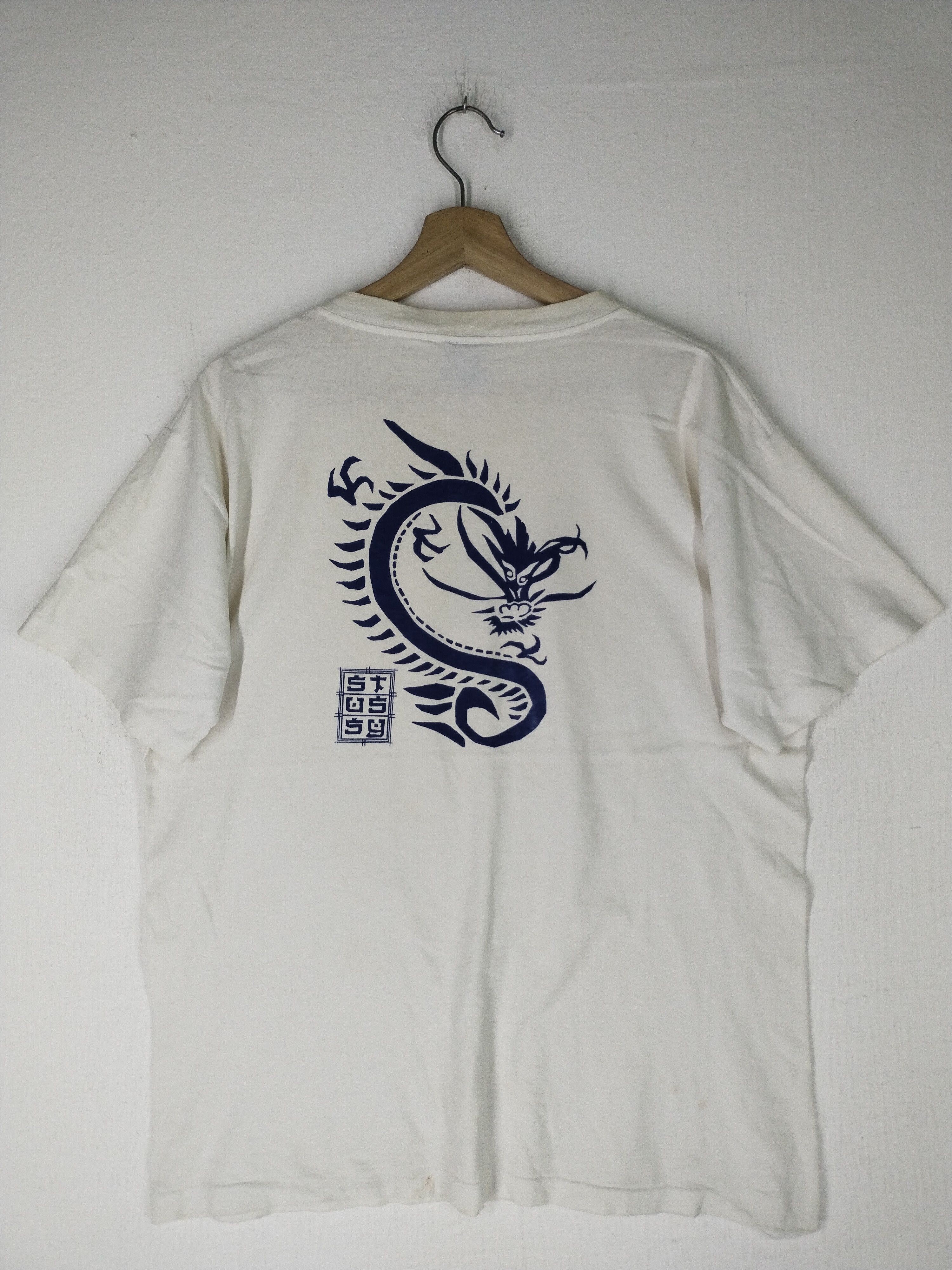 Stussy × Vintage Rare Vintage 90's Stussy Dragon White Shirt Tee Size US M / EU 48-50 / 2 - 1 Thumbnail