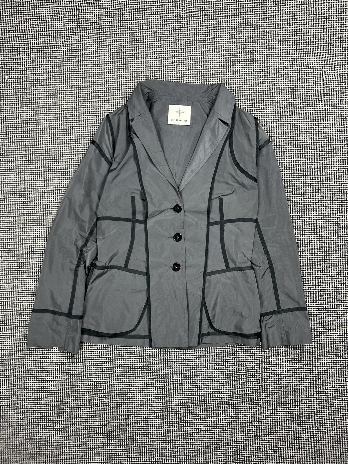 Designer Uli Schneider nylon blazer jacket Avant garde stripes Size M / US 6-8 / IT 42-44 - 2 Thumbnail