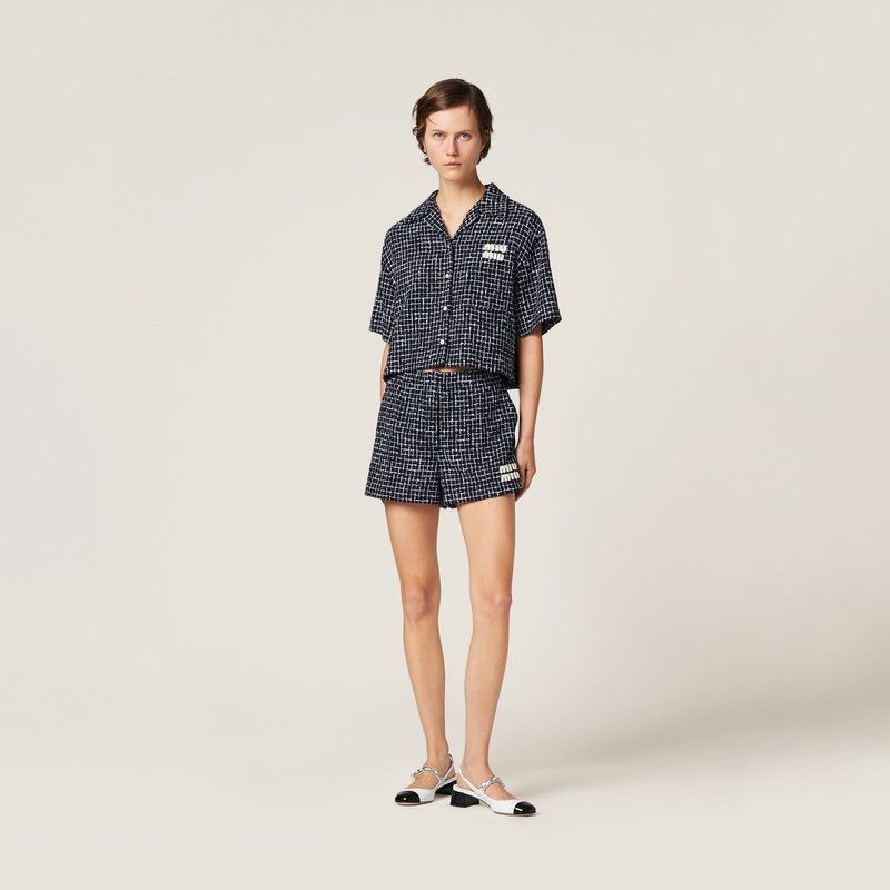 Miu Miu o1B3y1r0526 Single-Breasted Checked Tweed Jacket in Blue Size S / US 4 / IT 40 - 2 Thumbnail