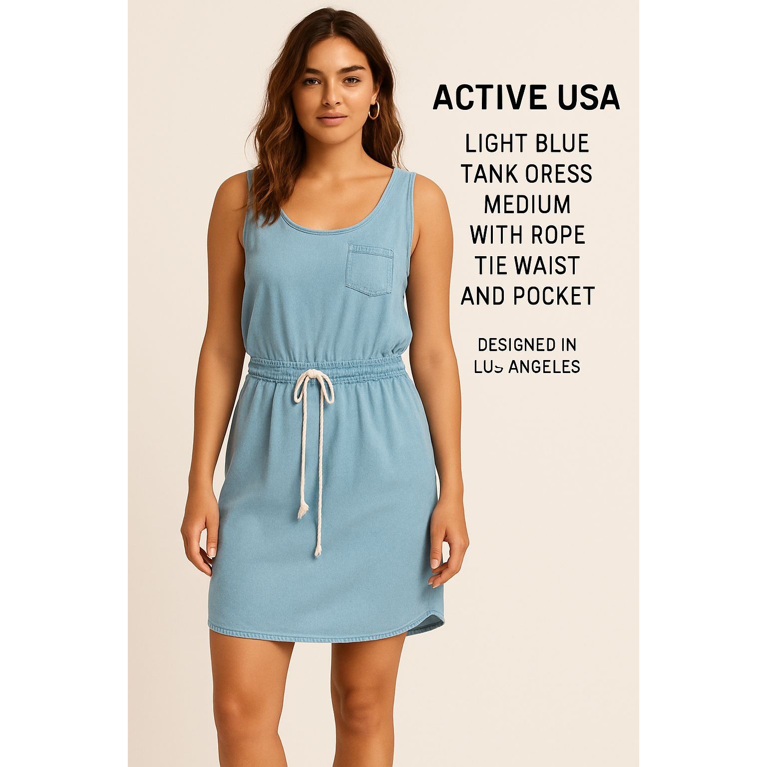 Other Active USA Light Blue Tank Dress Medium Rope Tie Waist Pocke Size M / US 6-8 / IT 42-44 - 11 Thumbnail