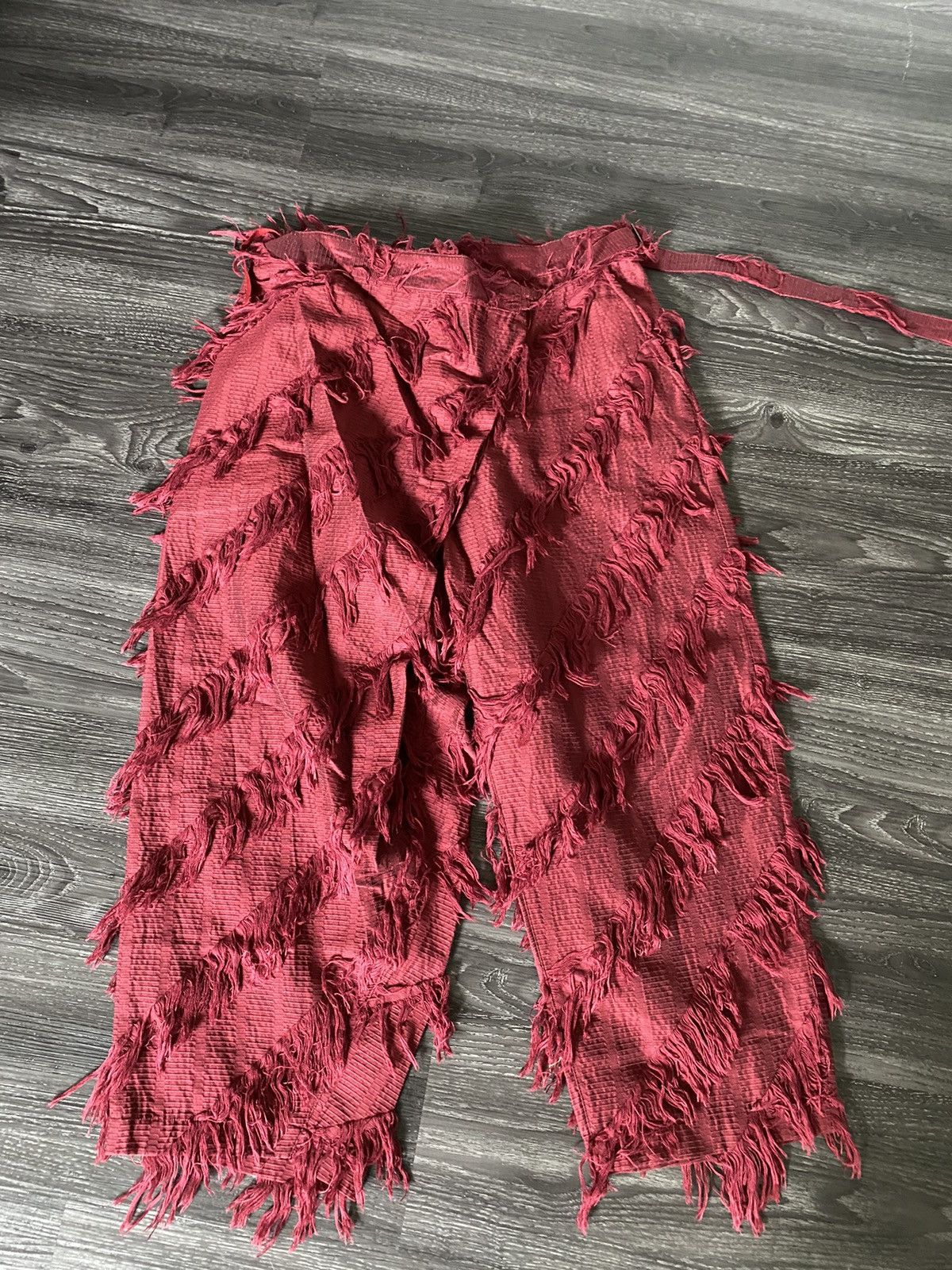 image of White Mountaineering Frayed Belt Wrap Pants in Red, Men's (Size 32)