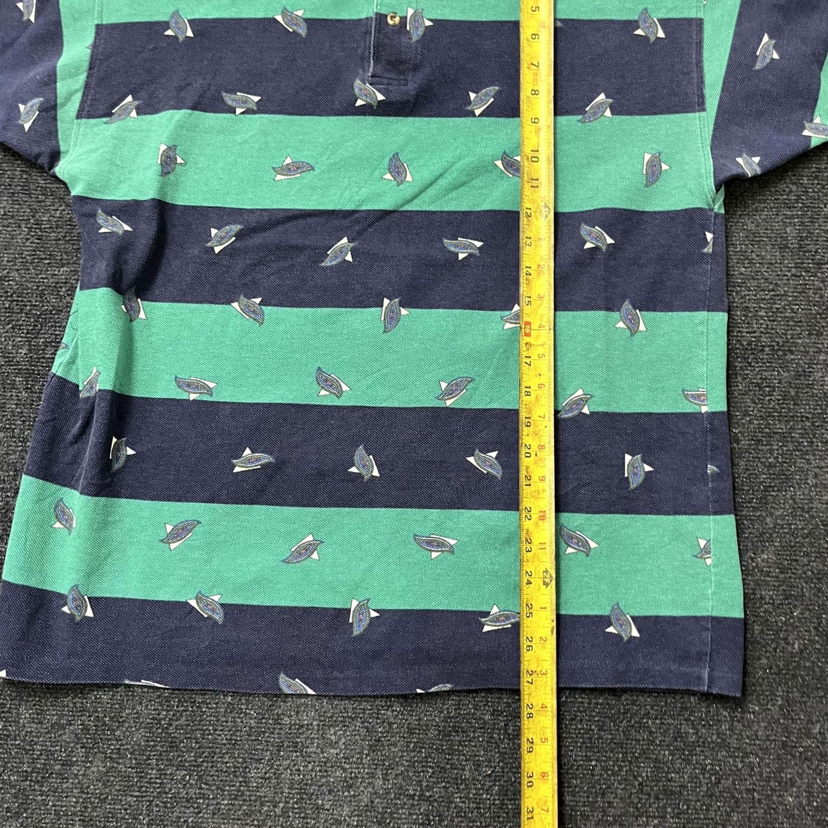 Vintage VINTAGE Stockton Polo Shirt Mens L Blue Green Stripe Fish Print Made USA Size US L / EU 52-54 / 3 - 6 Thumbnail