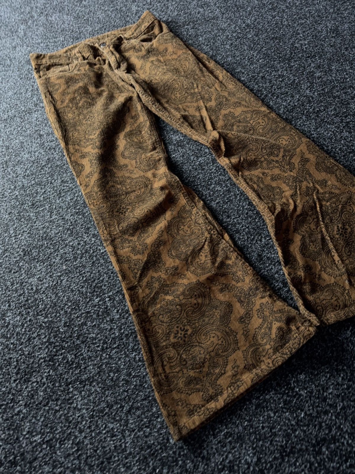 Japanese Brand Paisley Corduroy Flare Pants Y2K Japan Style Hysteric Mood Size 31" - 2 Thumbnail
