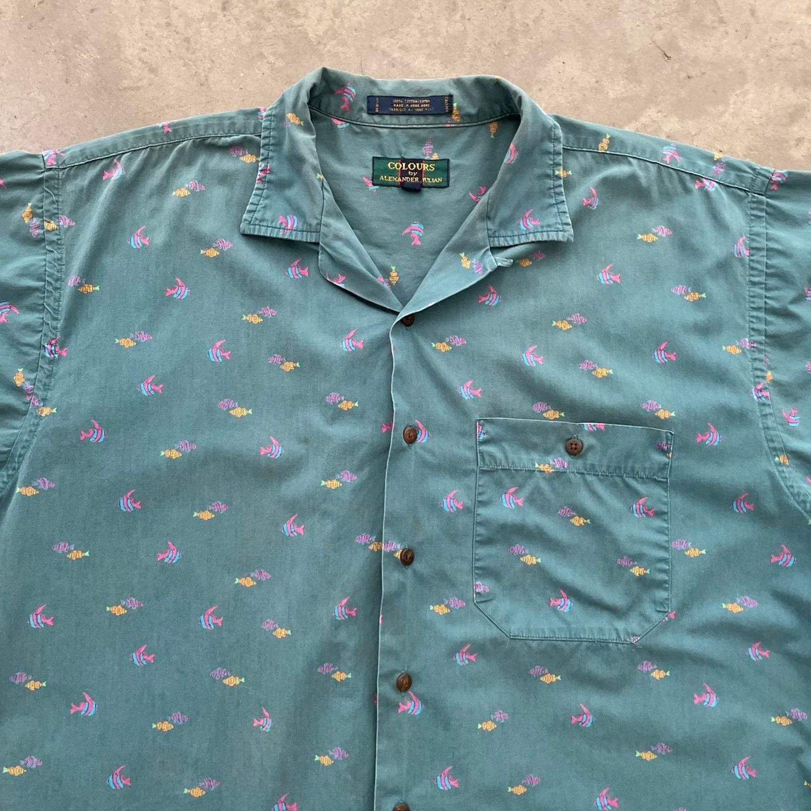 Vintage Vintage Colours Teal Fishes Button Up Shirt Size US L / EU 52-54 / 3 - 2 Thumbnail