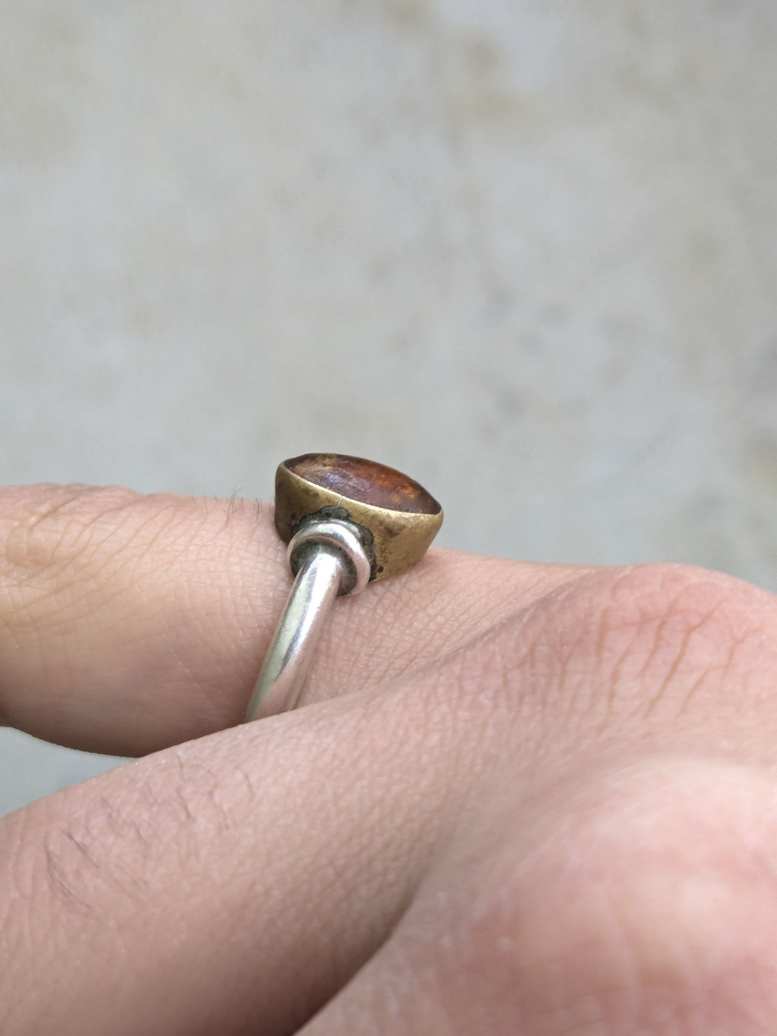 Jewelry × Sterling Silver Vintage Sterling Silver Ring Amber 7.5 Minimalist Oval Size ONE SIZE - 10 Thumbnail