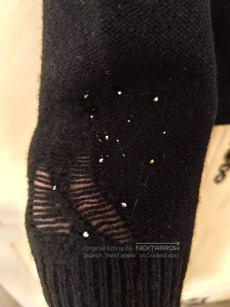 Saint Laurent Paris Saint Laurent Paris Black Rhinestone Hole Knit Sweater Size L / US 10 / IT 46 - 3 Thumbnail