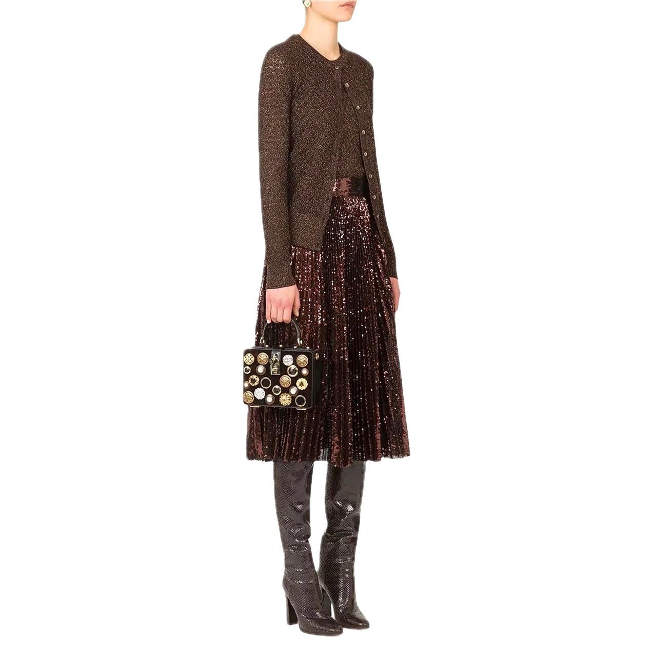 Dolce & Gabbana Dolce & Gabbana Bronze Sequin Pleated Long Skirt IT 36 Size 25" / US 0 / IT 36 - 5 Thumbnail