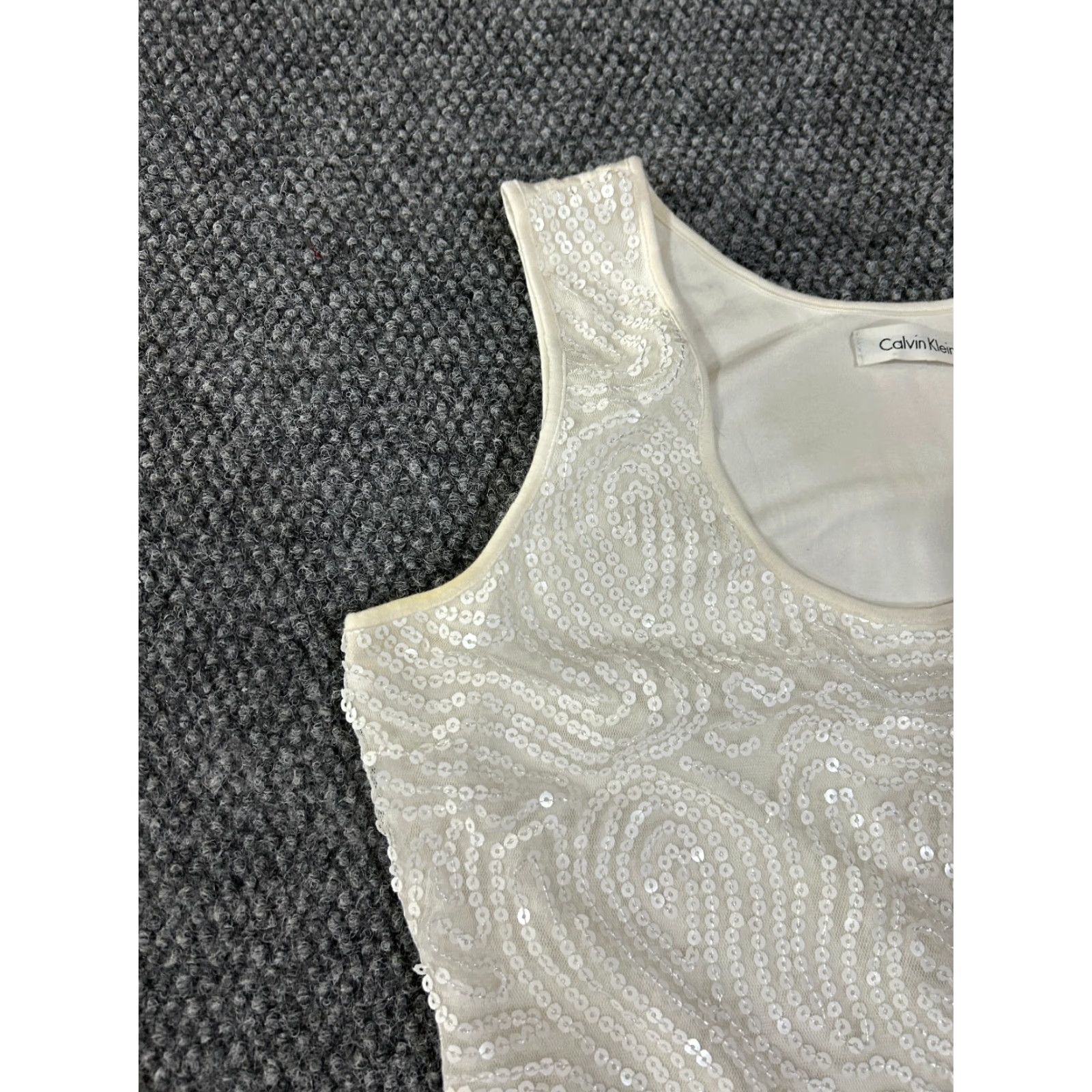 Calvin Klein Calvin Klein Sequin Dress Womens 8 Midi A-Line Sheath Sleeveless Ivory Beige Cocktail Party Formal Girl s? Size M / US 6-8 / IT 42-44 - 3 Thumbnail