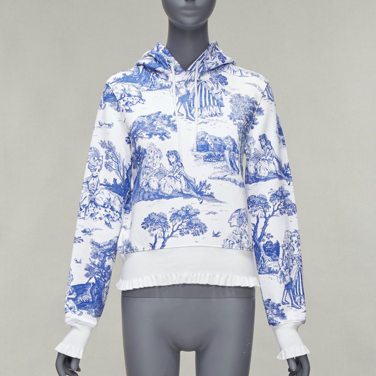 Moschino MOSCHINO Anime Toile De Jouy blue white frill trim hoodie sweater IT36 XXS Size XS / US 0-2 / IT 36-38 - 1 Thumbnail