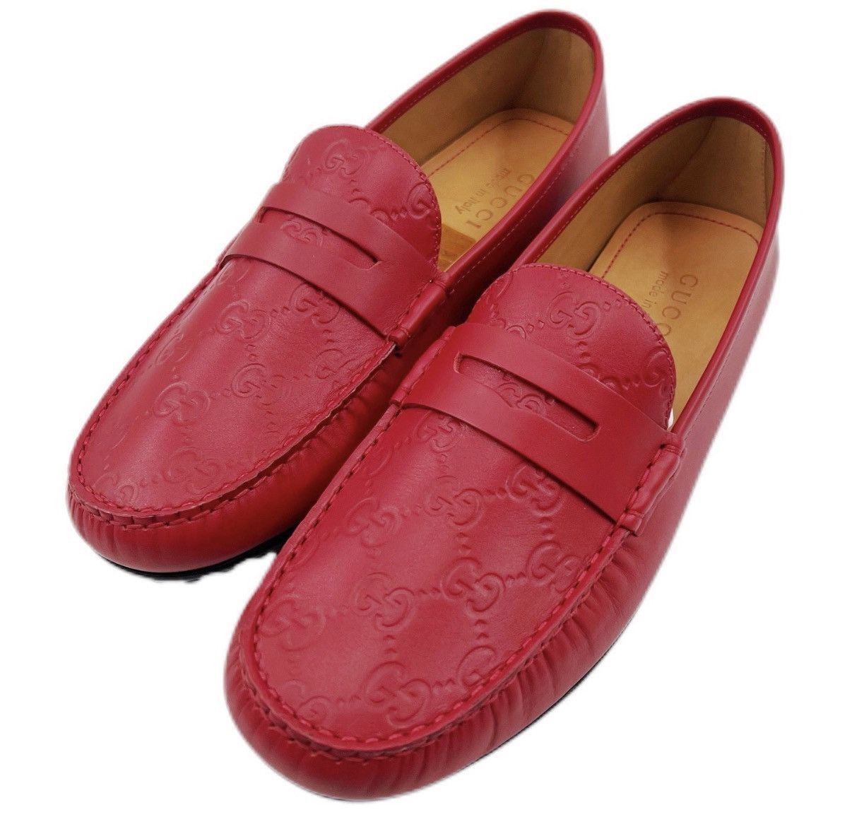 Gucci Red Embossed Leather Slip-On Shoes Size US 9 / EU 42 - 1 Thumbnail