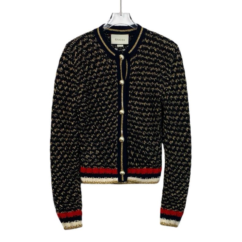 Gucci Gucci Color-blocking pearl buckle striped knitted cardigan Size US M / EU 48-50 / 2 - 1 Thumbnail
