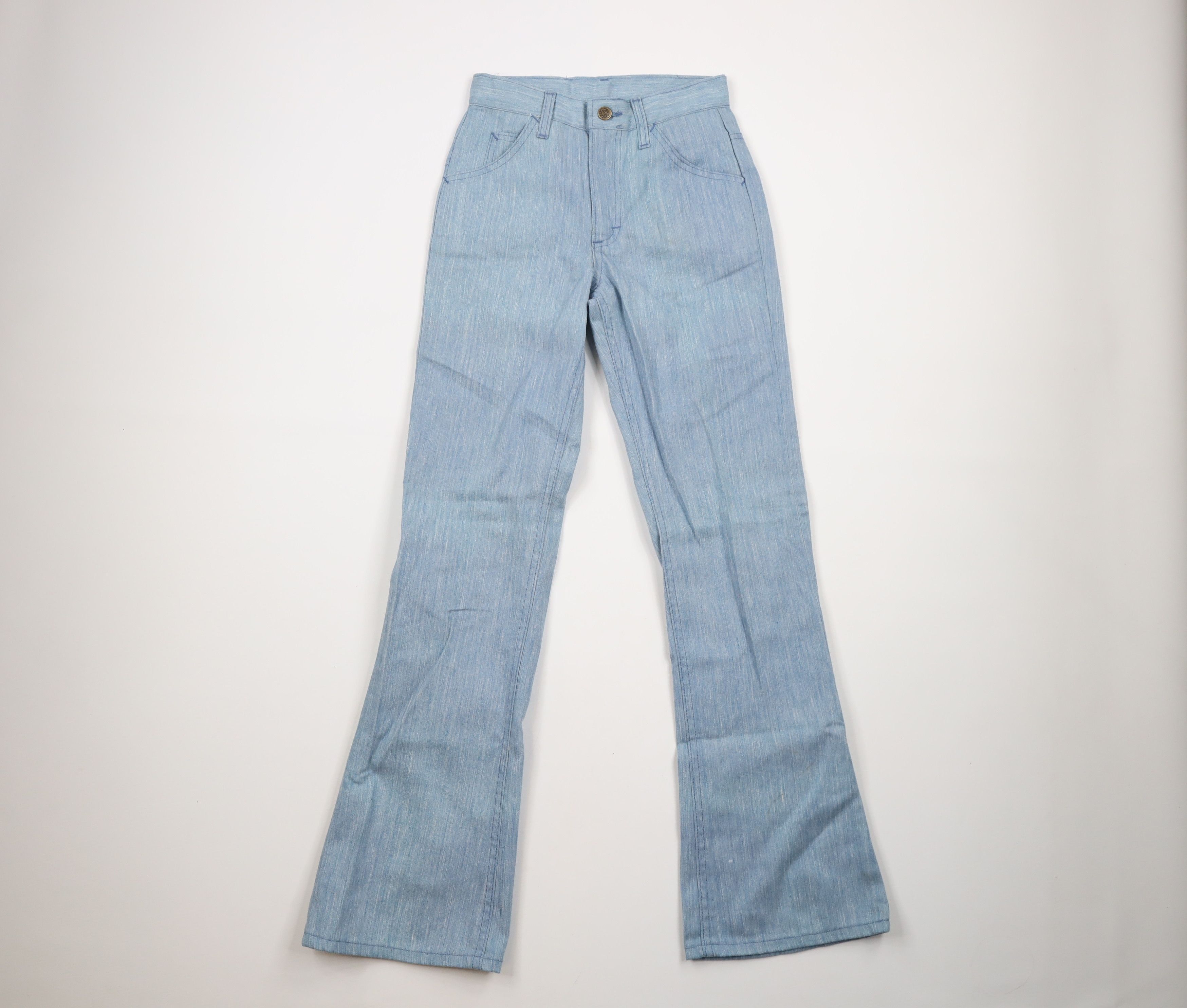 image of 70's Lee Chambray Flared Bell Bottoms Jeans Blue Usa, Women's (Size 24)