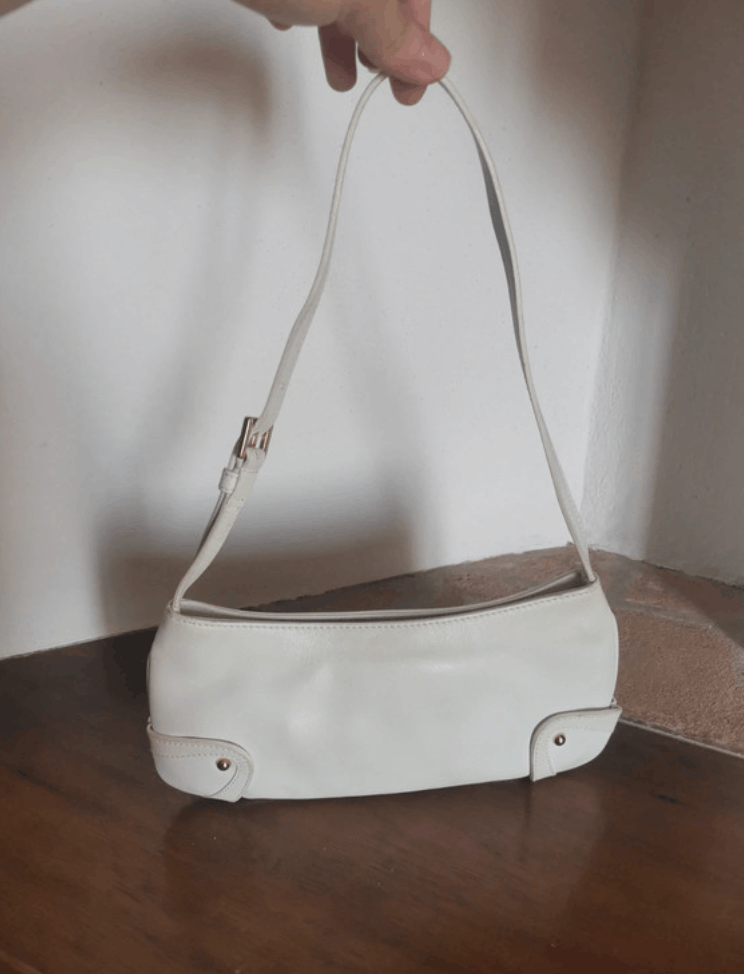 Bag Shoulder Leather Hobo Handbag Baguette Y2K in White, Women's