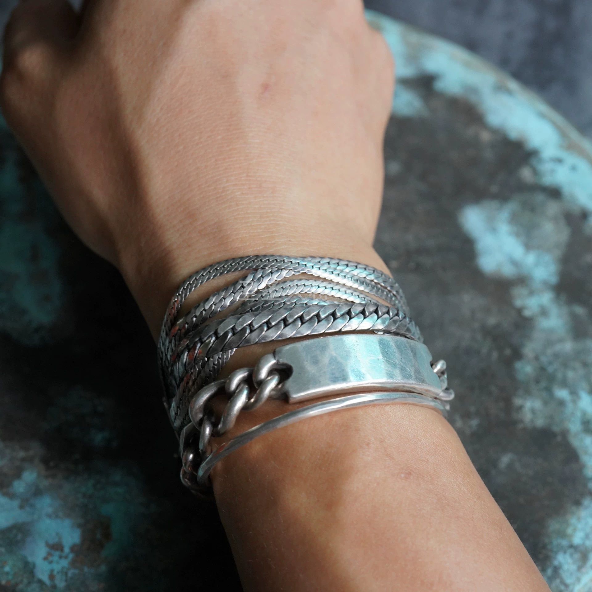 Goti Goti Stacked Snake Chain Silver Bracelet XS+S+M+L Size ONE SIZE - 5 Thumbnail