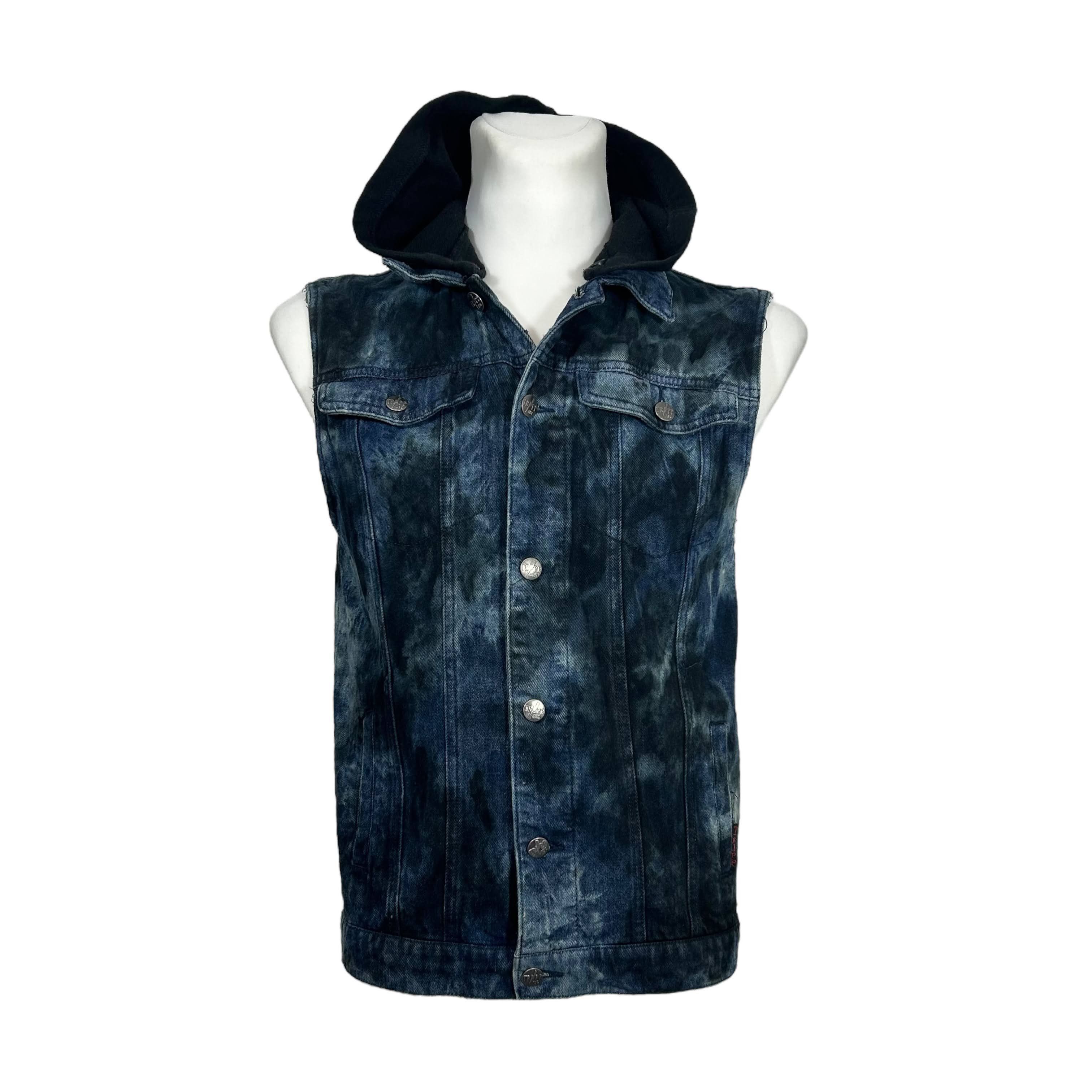 Tripp NYC Tripp NYC Blue Black Acid Wash Denim Vest Hooded S Size US S / EU 44-46 / 1 - 1 Thumbnail