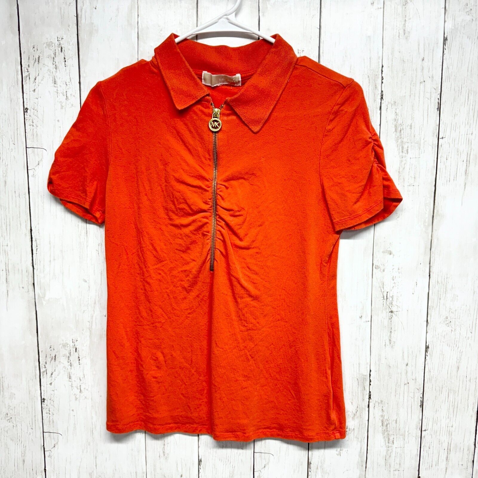 Michael Kors Michael Kors MK Short XS Ruched Half Zip Polo Burnt Orange Size XS / US 0-2 / IT 36-38 - 1 Thumbnail