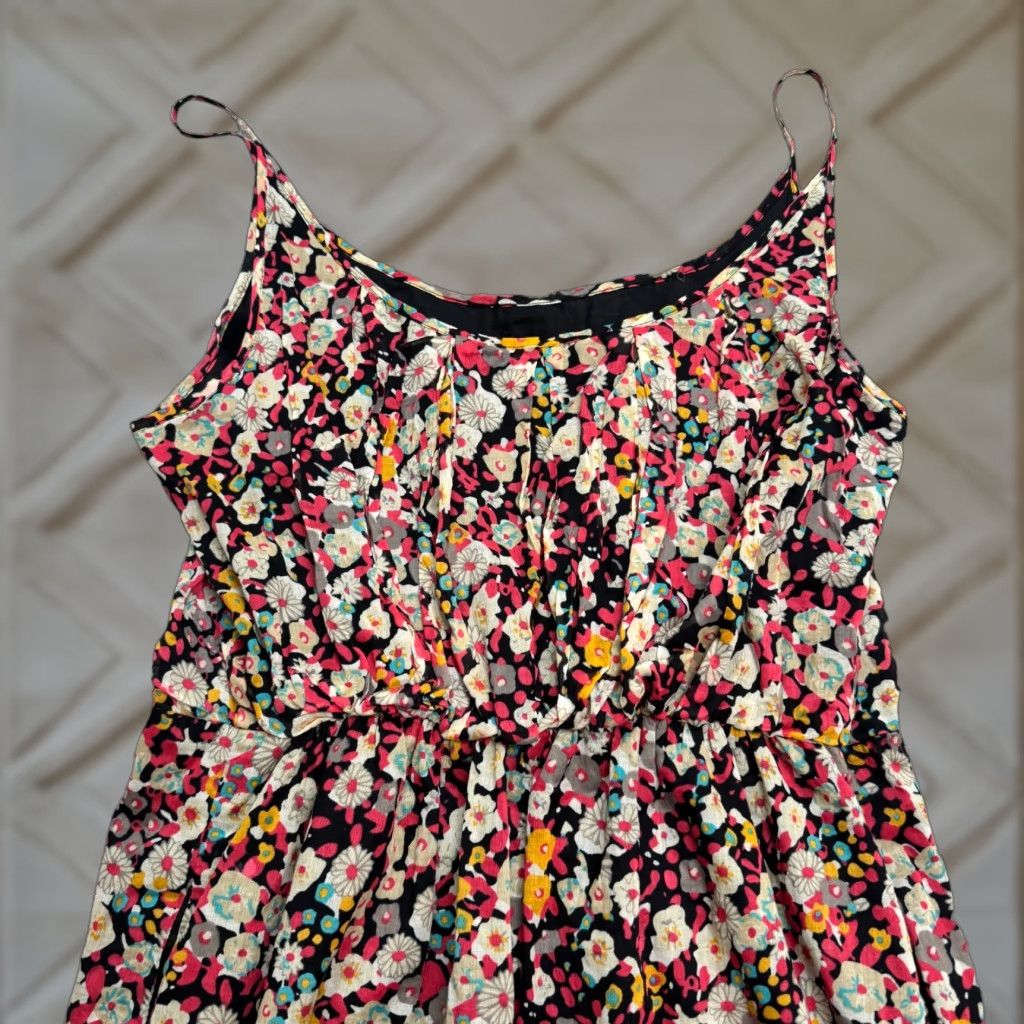 BCBGeneration BCBGGeneration Cotton Floral Mini Tank Dress Womens M Multi Sundress Boho Split Neck Sleeveless Short Casual Summer Spring Fall Size M / US 6-8 / IT 42-44 - 1 Thumbnail