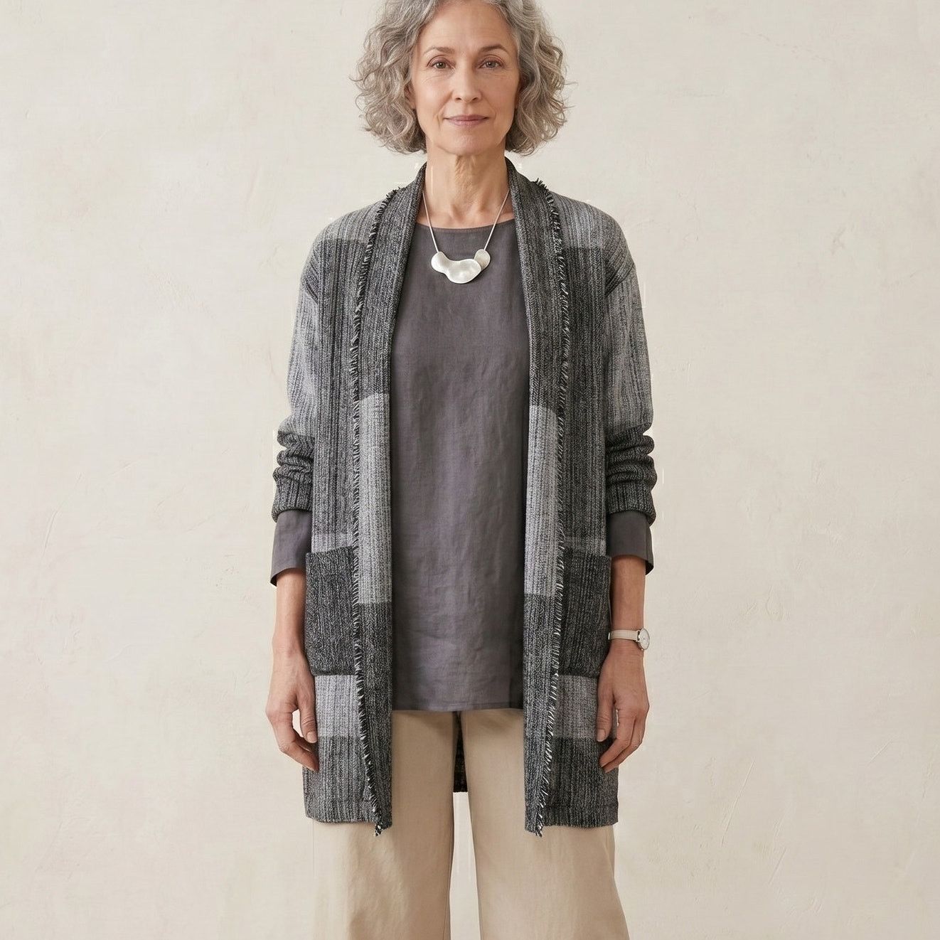 Eileen Fisher Eileen Fisher Organic Cotton Hazy Blocks Jacket Greys S/M Size M / US 6-8 / IT 42-44 - 1 Thumbnail
